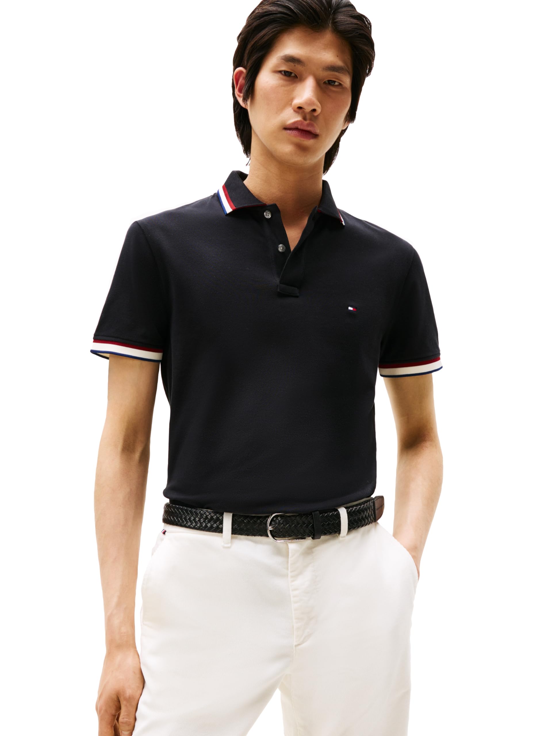 Mens Short Sleeve Casual Polo Shirts in Slim Fit with Stretch and Cuff Designs