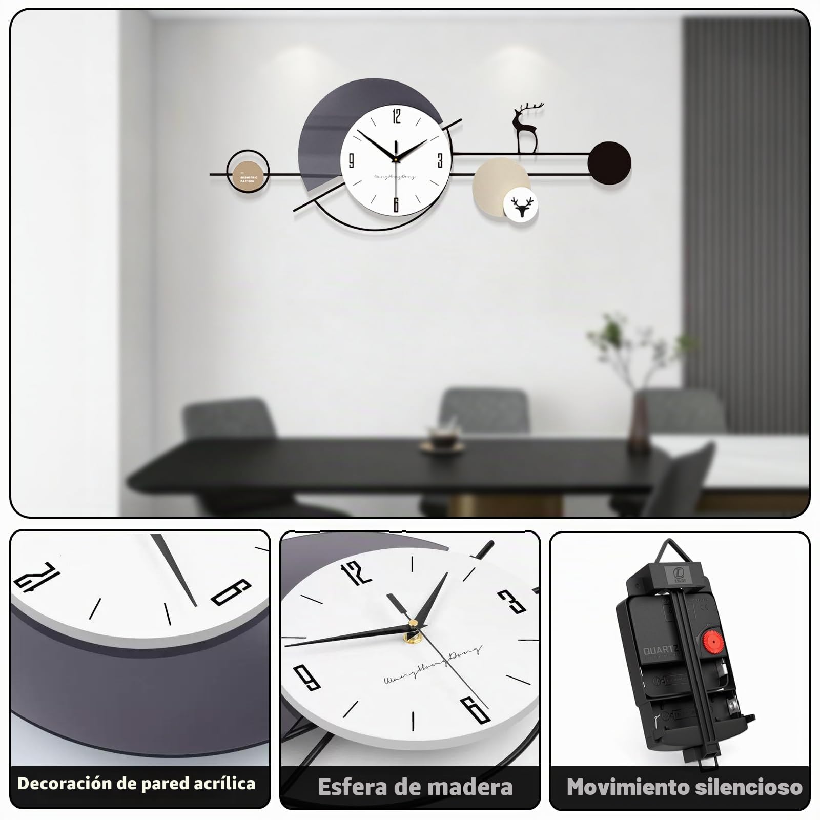 Relojes de Pared Modernos, Reloj De Pared Grande Silencioso Creativo, Decoración de Pared para Escuela, Sala de Estar, Cocina, Oficina