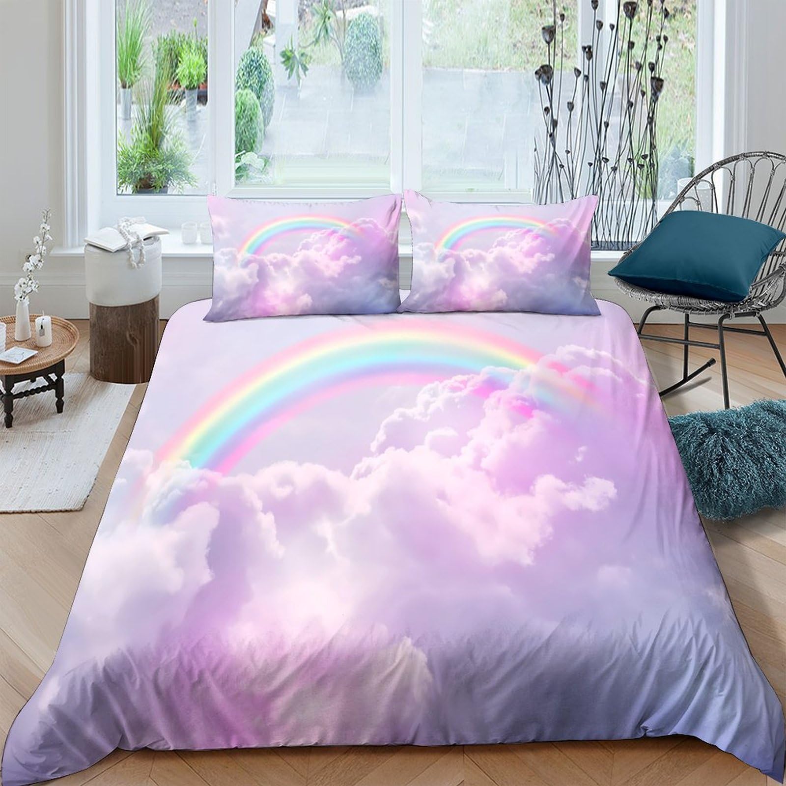 Ctjqhvkz Style-6 3D Printed Rainbow Cloud Fitted Sheet Microfiber Soft Pastel Sky Bed Cover For Bedroom Guest Room Dorm Decor Single（135X200cm）