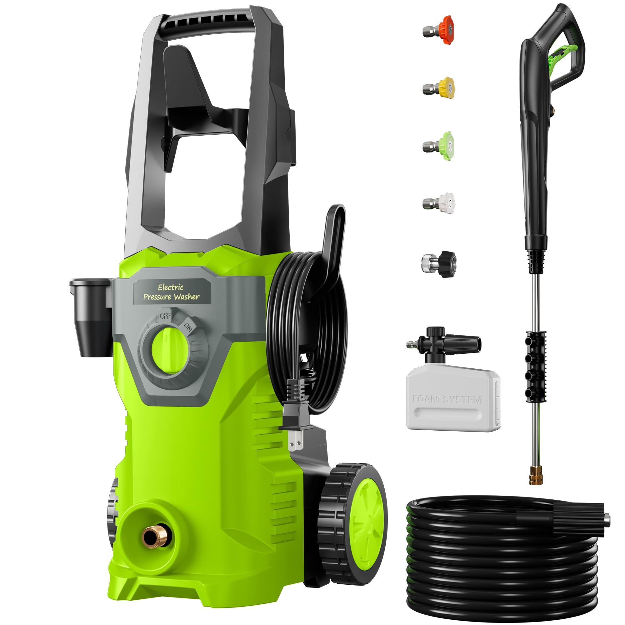 ETOOLAB Hochdruckreiniger, Druck: max. 160 bar, Fördermenge: 450 l/h, 7 m Schlauch, 5 m Kabel, Mit 4-in-1-Düse, Schaumkanone, Hochdruckpistole, Pistolenhalter, Kabelhalter