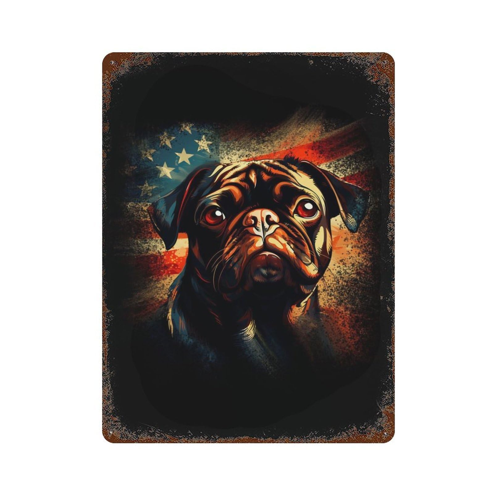 American Pug Vintage Wall Sign 15.7"x11.8", Rust Effect Metal Decor for Office, Studio And Wall Decor