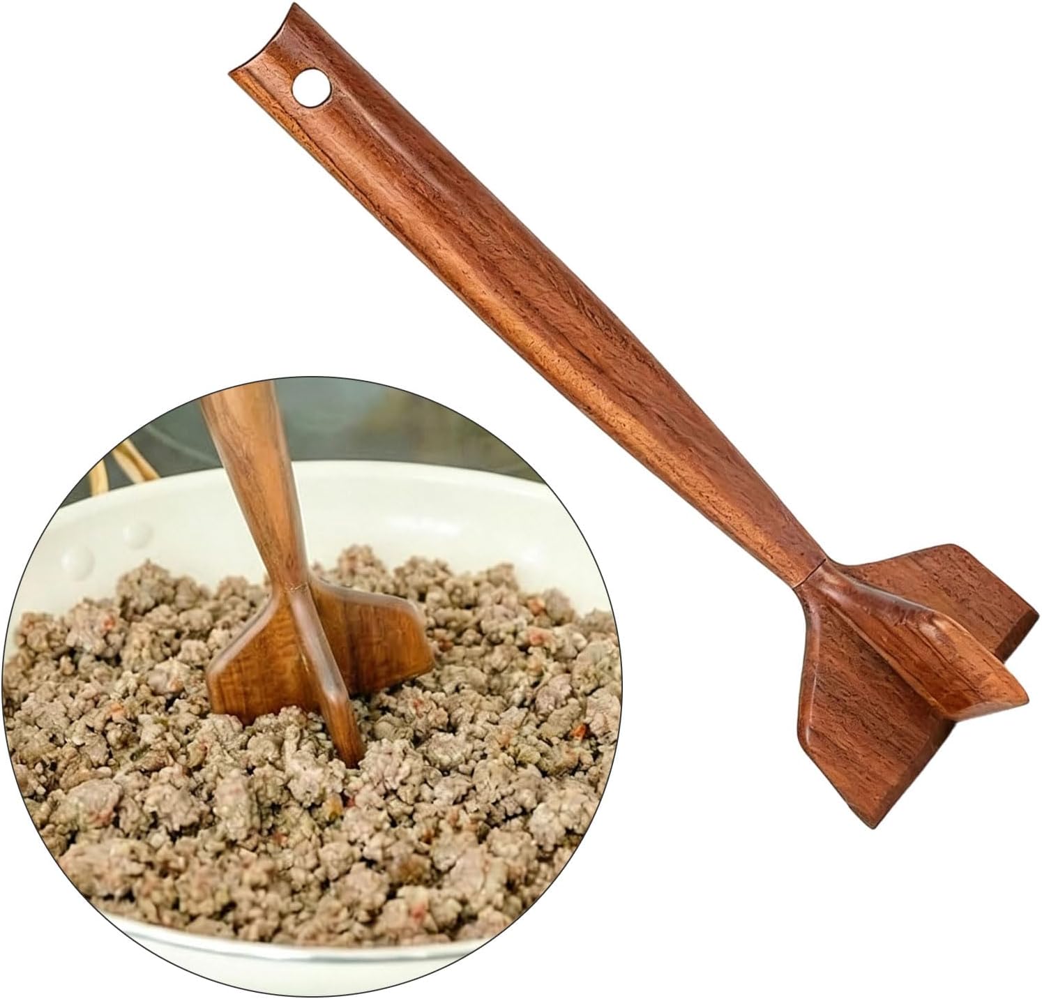 Lasting Wooden Ground Meat Mixer Potato Smasher Puree Maker with Extended Handle for Easy Control While Cooking 8.5 Inch Length Versatile Food Masher