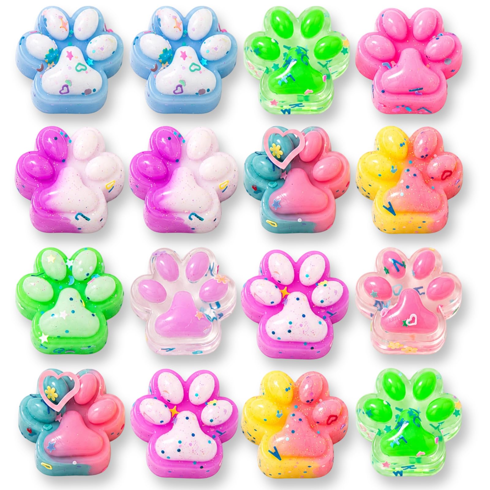 16Pcs Squishes, Cat Paw Squishies Set, Colourful Soft Sensory Items for Office and Home, Random Colours, Fun Fidget Accessories
