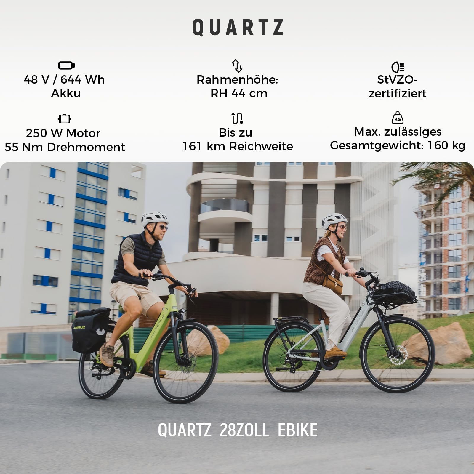 DERUIZ Vélo électrique à quartz 28" pour adultes, vélo de ville homme et femme avec batterie 48 V 13,4 Ah, portée maximale 161 km, freins hydrauliques, capteur de couple, vélo électrique avec