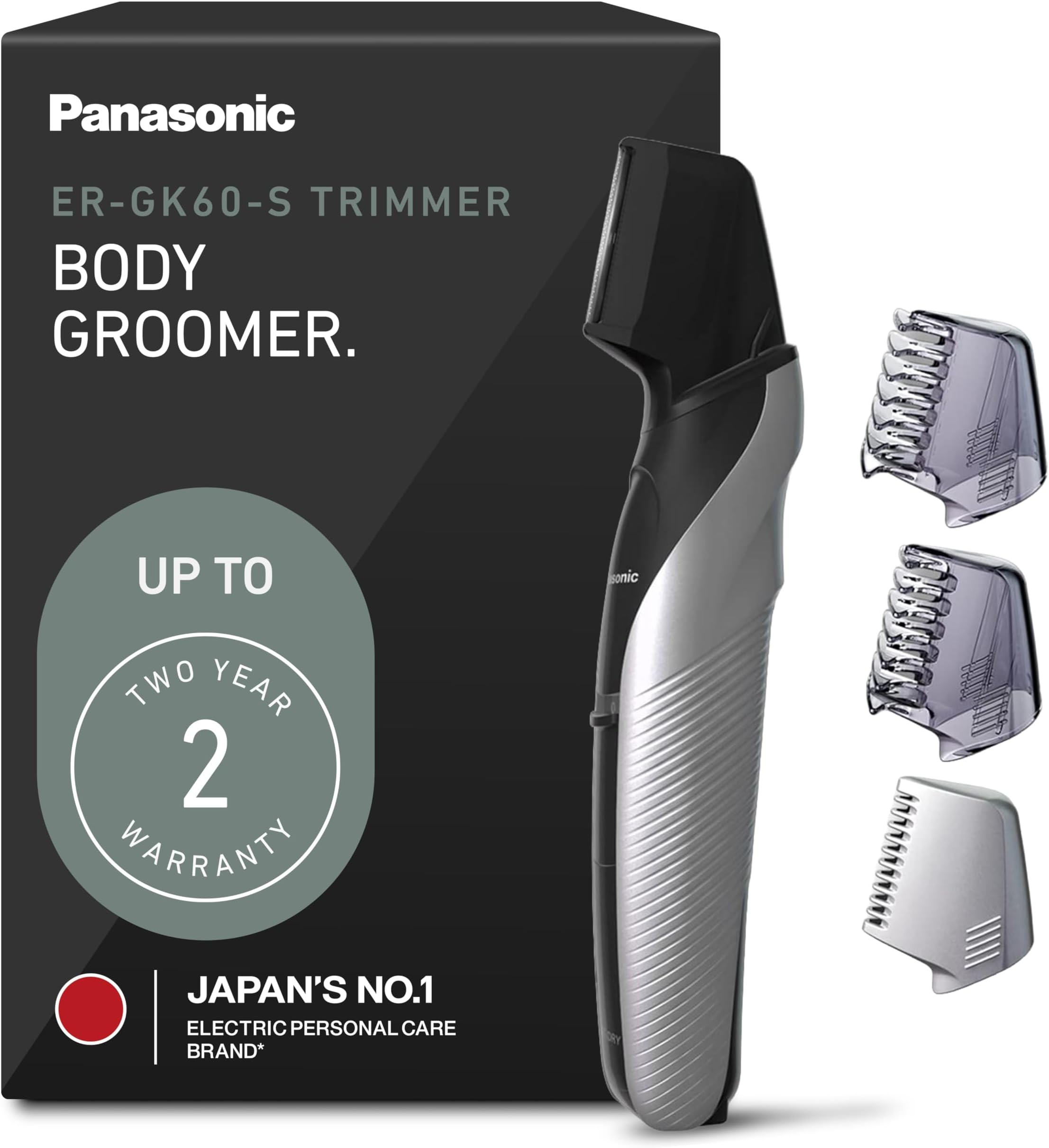Electric Body Groomer and Trimmer for Men, Cordless Washable Wet Dry Groomer with 3 Comb Attachments, Black ER-GK60-S