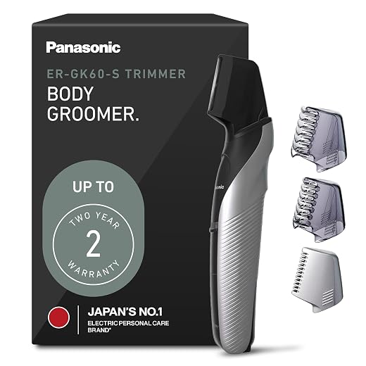 Panasonic Electric Body Trimmer for Men, Cordless Washable Wet Dry Groomer with 3 Comb Attachments, Black ER-GK60-S