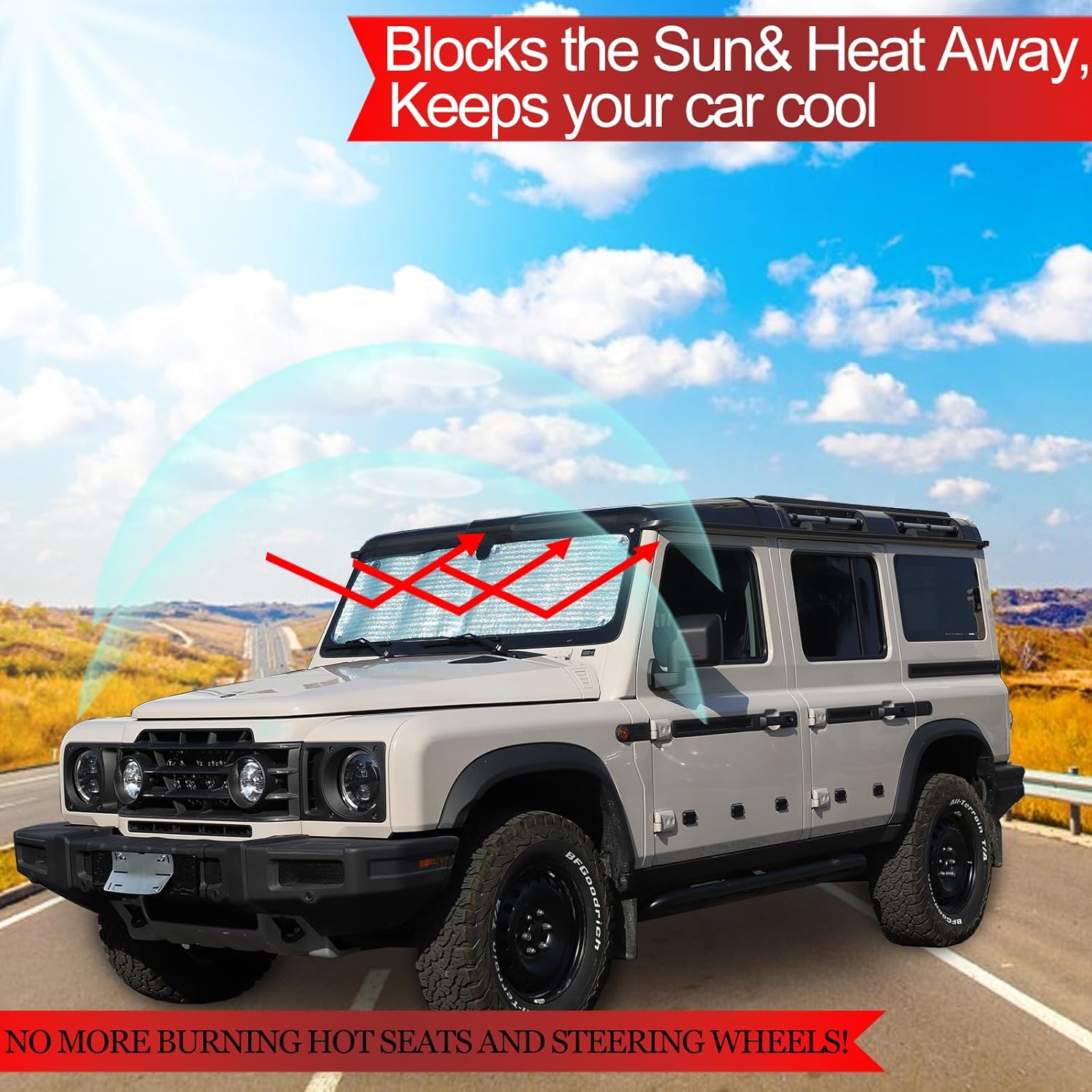 Front Windshield Sun Shade Compatible with Ineos Grenadier 2020-2024 Car Windshield Sun Shade Foldable Sun Shield UV Protection Car Accessories