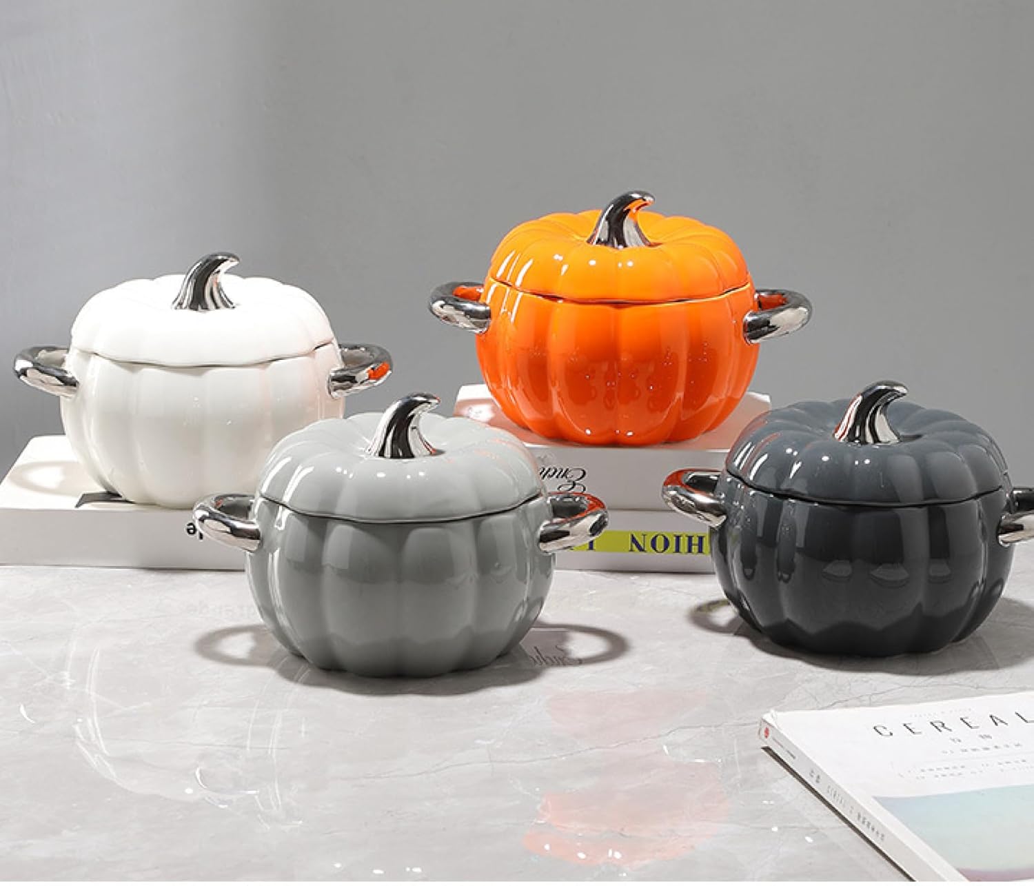Pumpkin stew cup, amphora, soup bowl with lid, household ceramic tableware, stew soup pot, soup bowl Silver-rimmed 10-inch pumpkin cup (orange)