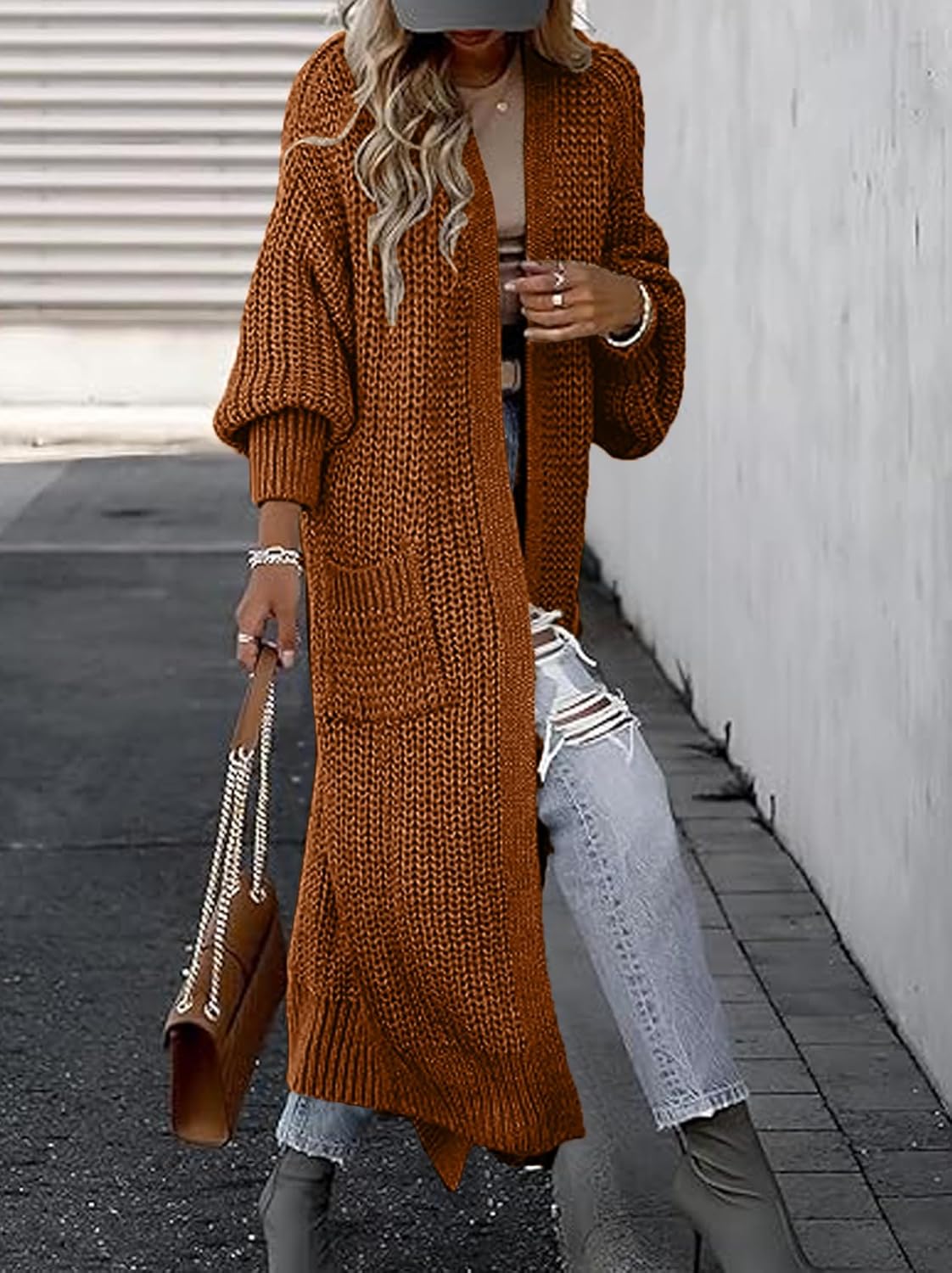 Women's Oversized Cardigans Sweater Long Coat Knit Fall Winter Cozy Outfits with Pockets - Image 2