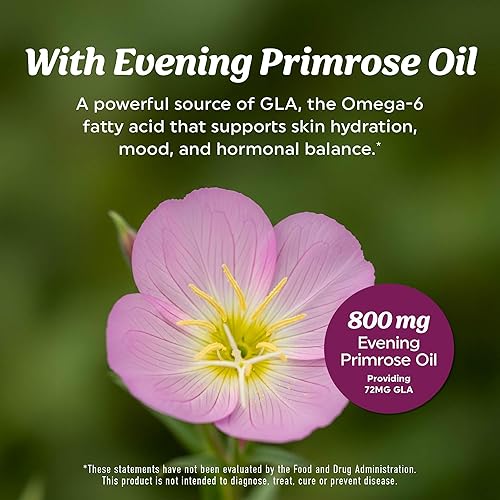 Miniatura 4 de Suplemento Omega 3 para mujer  Aceite de pescado con onagra  Equilibrio hormonal, apoyo para la piel y el bienestar  600 mg Omega3 + 800 mg onagra