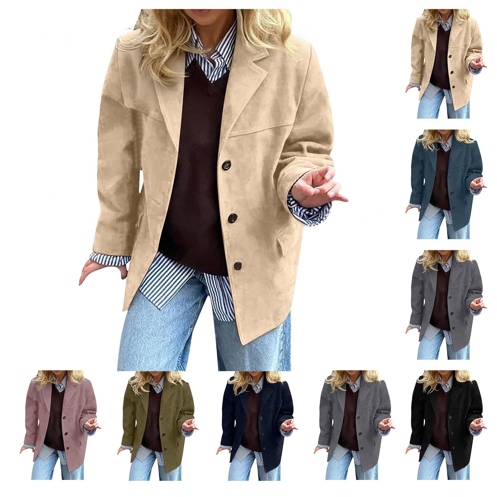 Trench Coat for Women Casual Single Breasted Notched Lapel Faux Leather Blazers Jacket 2025 Winter Fashion