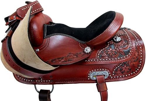 Miniatura 8 de Western Horse Saddle Pleasure Barrel Racing Trail Floral Tooled Leather TACK Set 15, 16, 17, 18