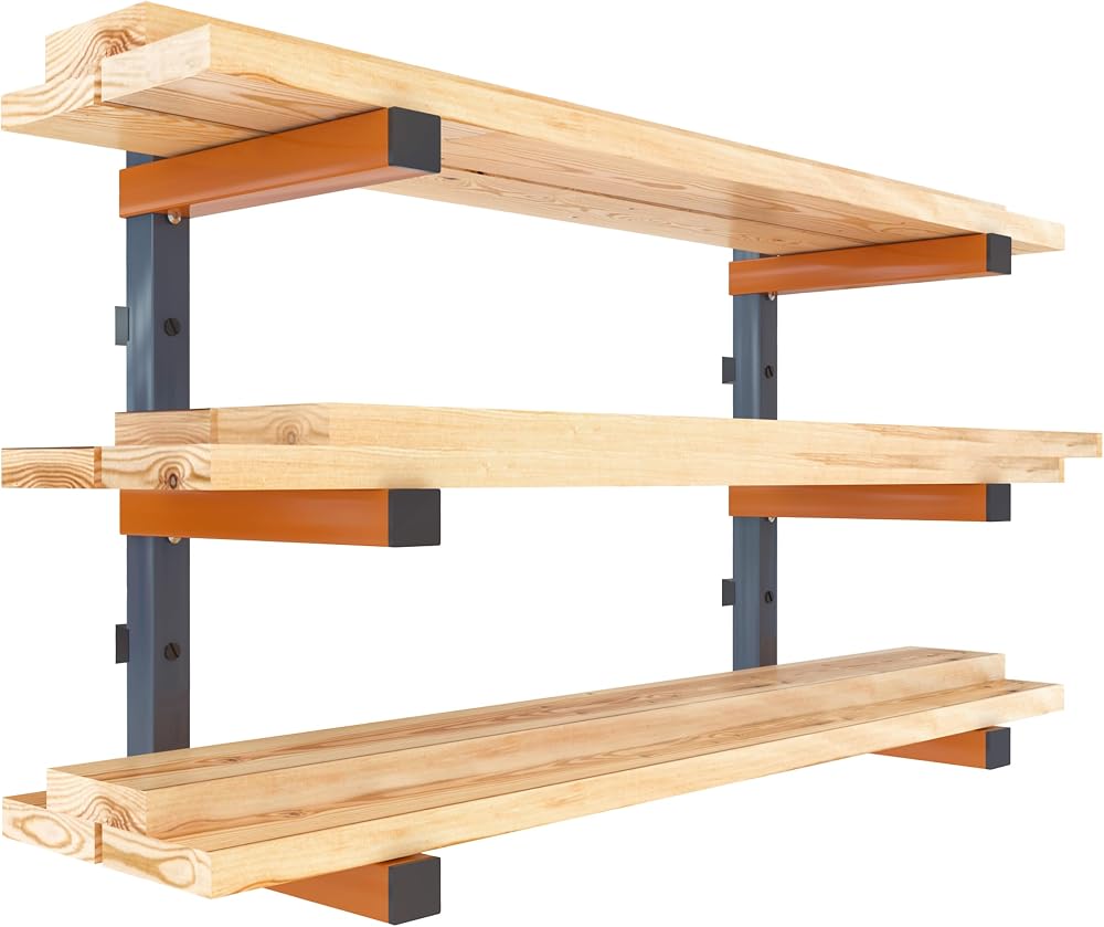 BORA 3-Level Lumber Storage Rack, Wall-Mounted Wood Organizer Shelf Rack — 사진 1