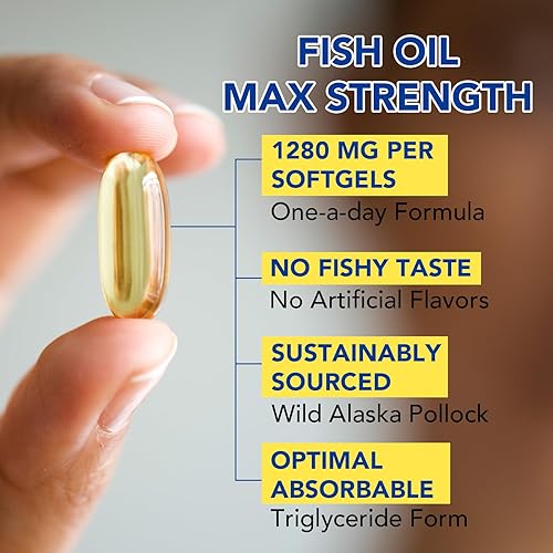 Miniatura 8 de Suplementos de aceite de pescado Omega 3 para mujeres y personas mayores, 1280 mg por porción apoya la salud del corazón, el cerebro y las