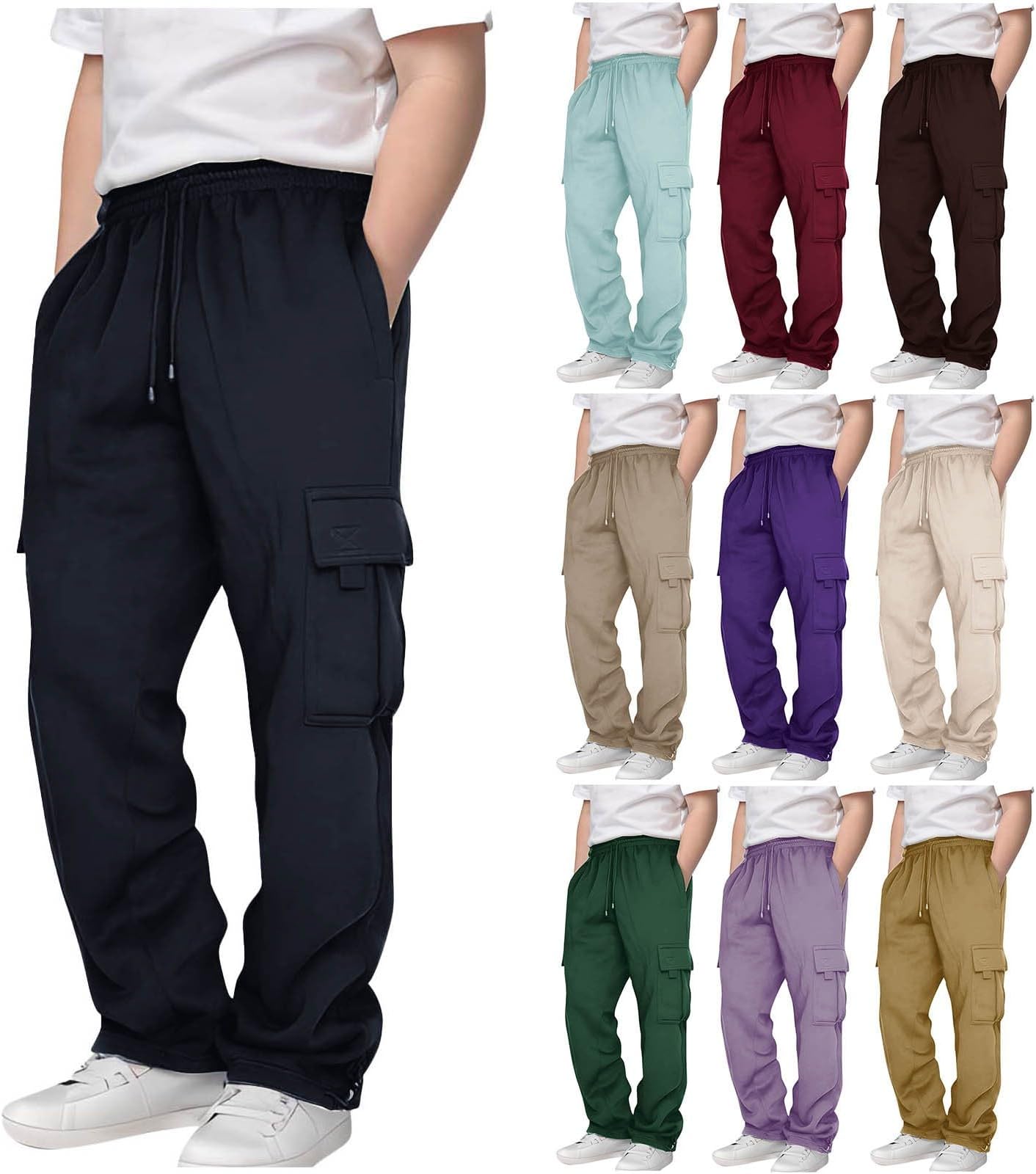 Boys Active Athletic Workout Jogger Pants with Pocket Cargo Sweatpants for Teen Casual Elastic Waist Sweat Pants