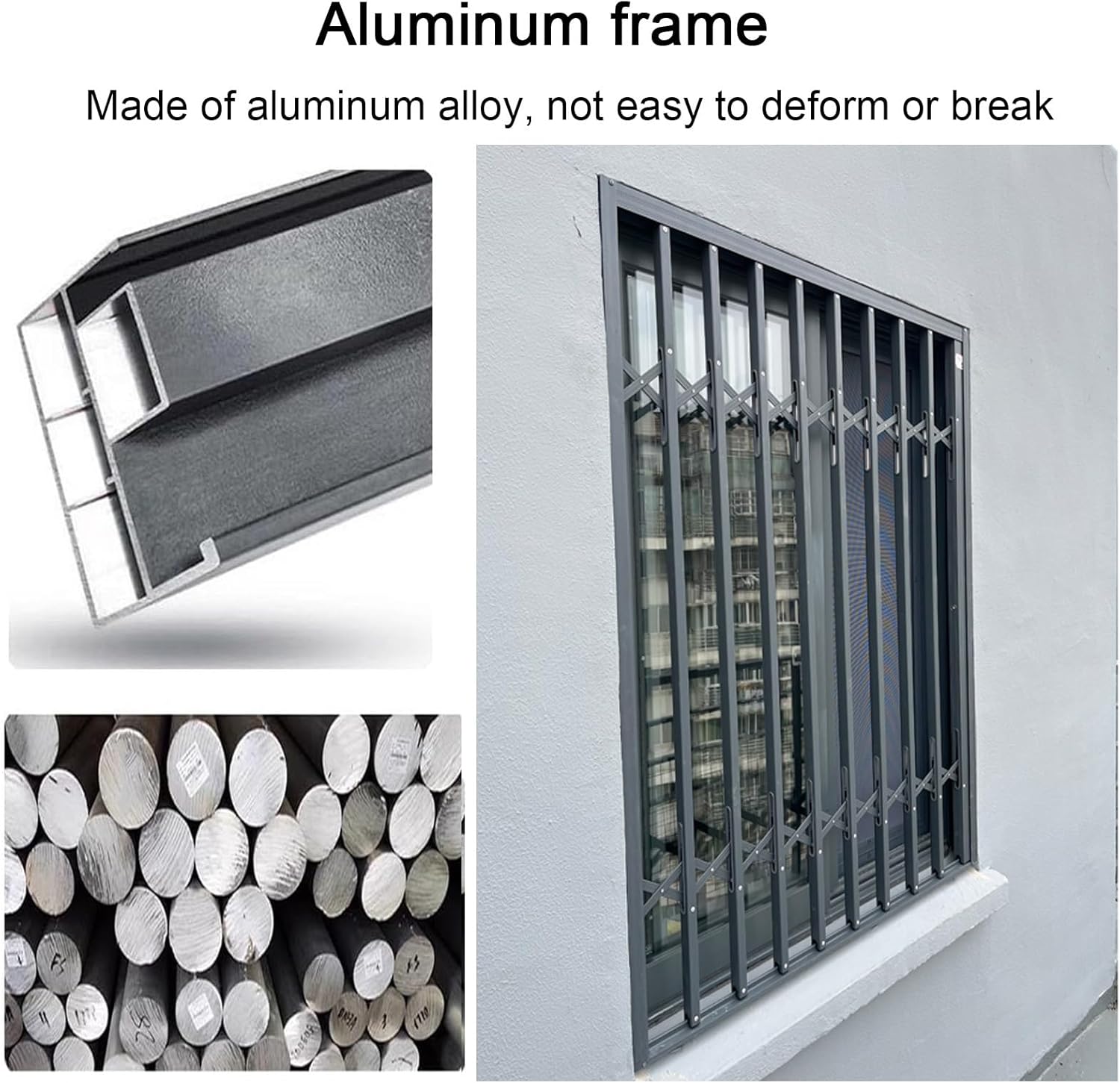 Foldable Accordion Security Bars for Windows, Aluminum Alloy Invisible Sliding Panel, 60x60cm Grille for Bedroom, Office, Mall - Enhanced Safety & Space-Saving Design