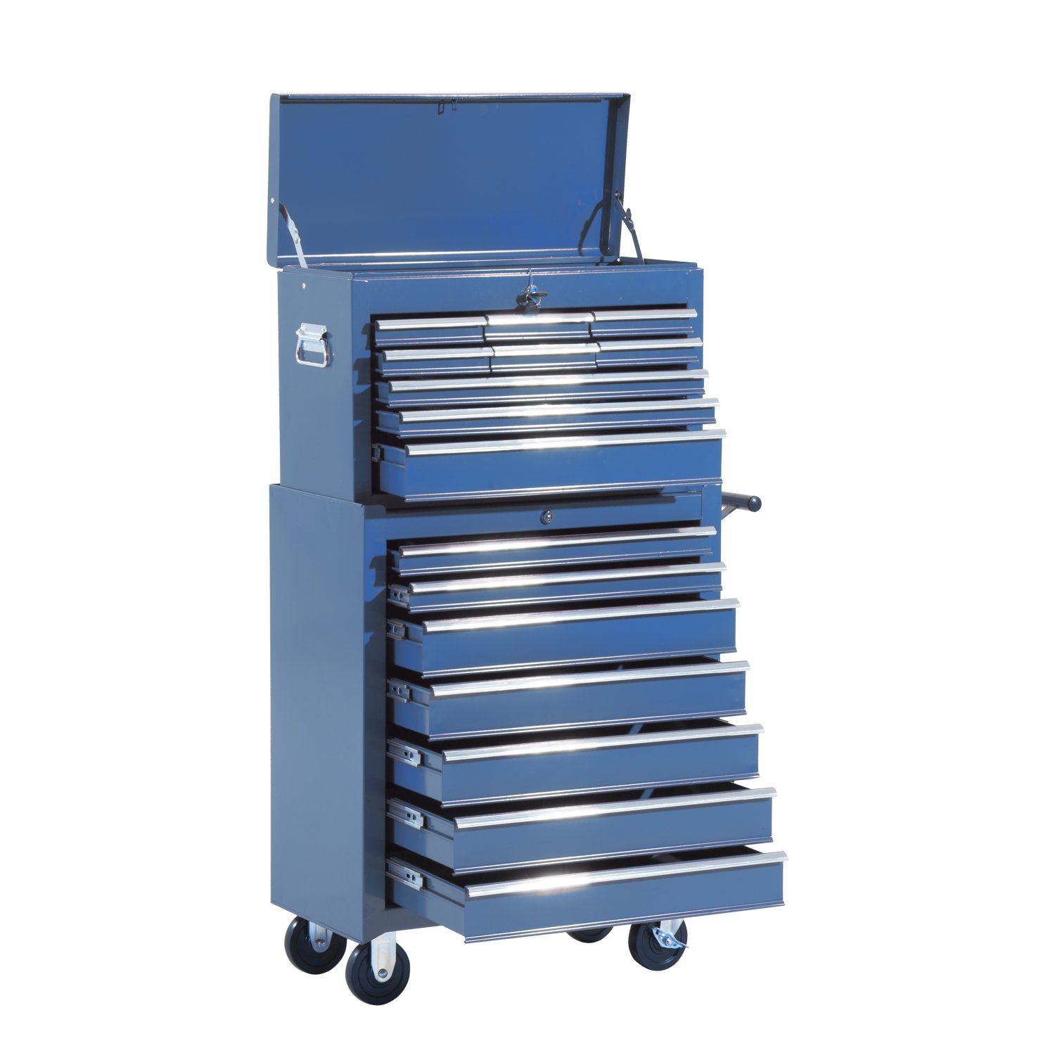 HOMCOM Carro Caja de Herramientas Taller Movil 16 Cajones 4 Ruedas 2 Cerraduras Azul