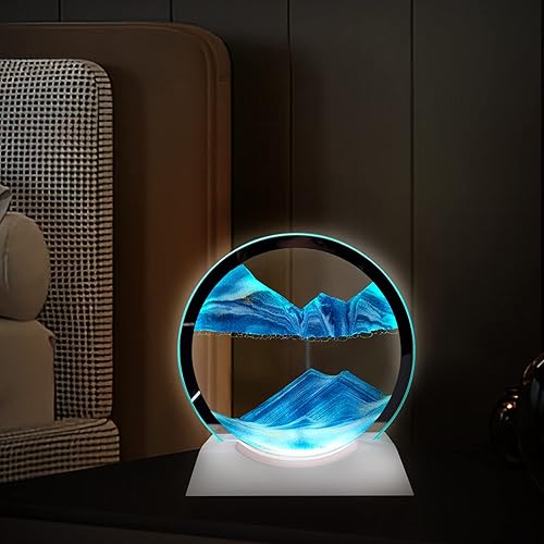 Miniatura 6 de Akaco Arte de arena movimiento líquido con base de madera blanca clara, arte de arena en movimiento, flujo de vidrio redondo, pintura de arena, 3