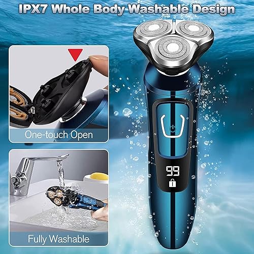 Miniatura 5 de Viatia Maquinilla de afeitar eléctrica para hombres, afeitadora eléctrica inalámbrica recargable 3D rotativa para hombres, afeitadora húmeda y seca,