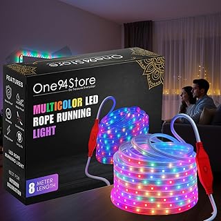 One94Store 8M LED Rope Light – Multicolor Waterproof Decorative Strip, 48 LEDs/m Plug-in Running Lights for Balcony, Ceiling, Garden, Home, Outdoor, Party, Festival & Christmas Decoration