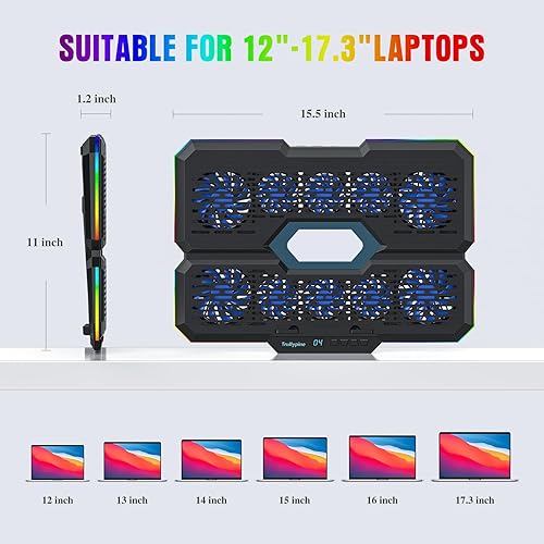 Miniatura 6 de Almohadilla de enfriamiento para laptop, enfriador de laptop para juegos con 10 ventiladores silenciosos, soporte de refrigeración de computadora