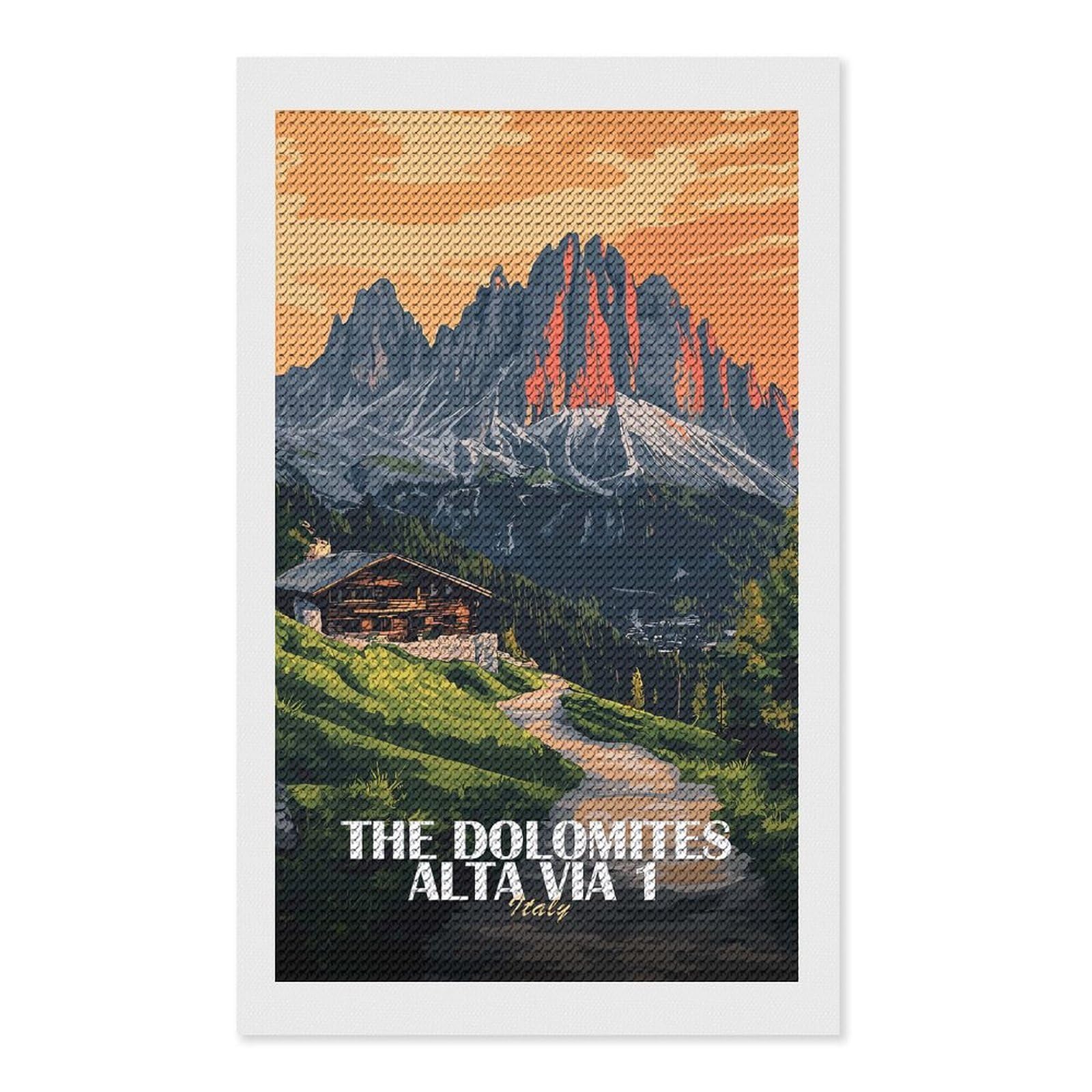 Junmoney The Dolomites Alta Via 1, Italy Diamond Painting Canvas Set 12"x20", for Adults, Bedroom Decor, Good for Quiet Evenings, Festive Craft Gift