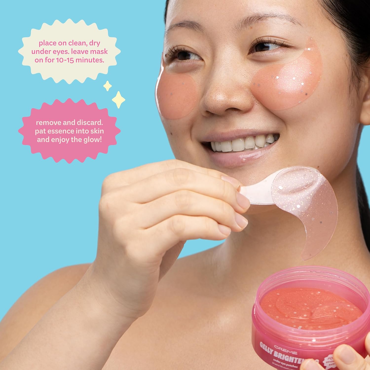 The Crme Shop Gelly Brightening under Eye Patches, Hydrogel Eye Masks with PDRN & Strawberry Extract, Hydrating and Depuffing, Korean Skin Care, 60 Count (30 Pairs)
