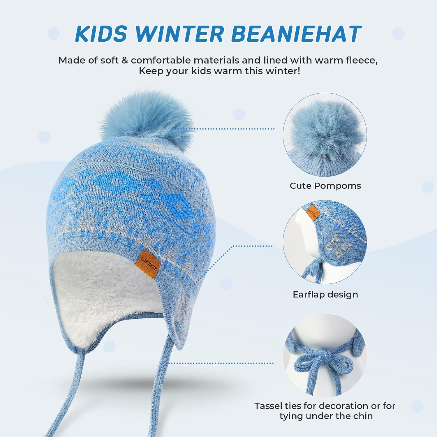 Kids Winter Hat Scarf Gloves Set with Earflaps: Warm Beanie Hat, Neck Warmer & Touchscreen Gloves for Boys and Girls - Image 2