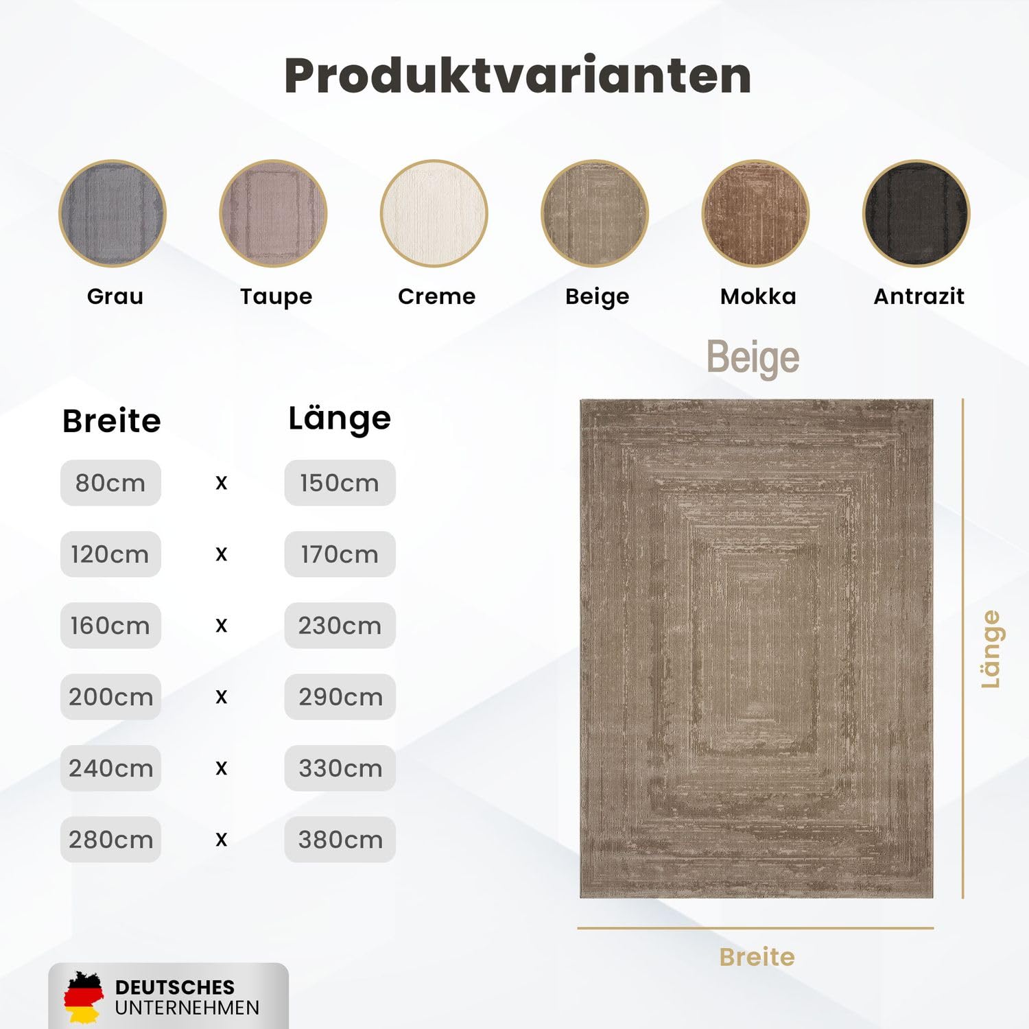 VIMODA Teppich Wohnzimmer Schlafzimmer Modern Hoch&Tief Bordüre Qualitativ 3D Effekt,Farbe:Beige;Maße:80x150 cm
