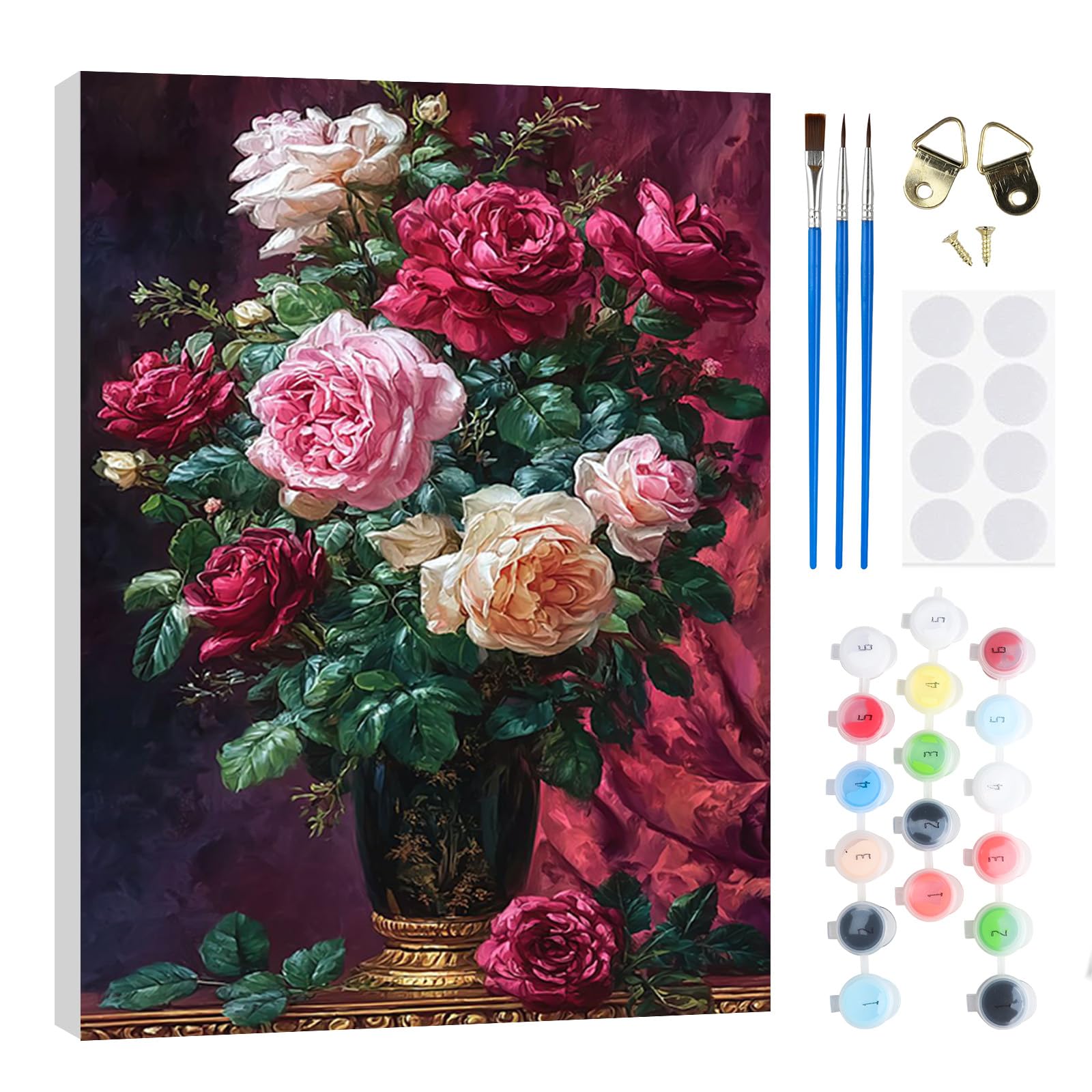 RICUVED Flower Paint by Numbers Kits Adults, Flower Painting by Number Kits On Canvas,Framed DIY Color Oil Painting Acrylic Paints,Home Wall Decor 20x30cm