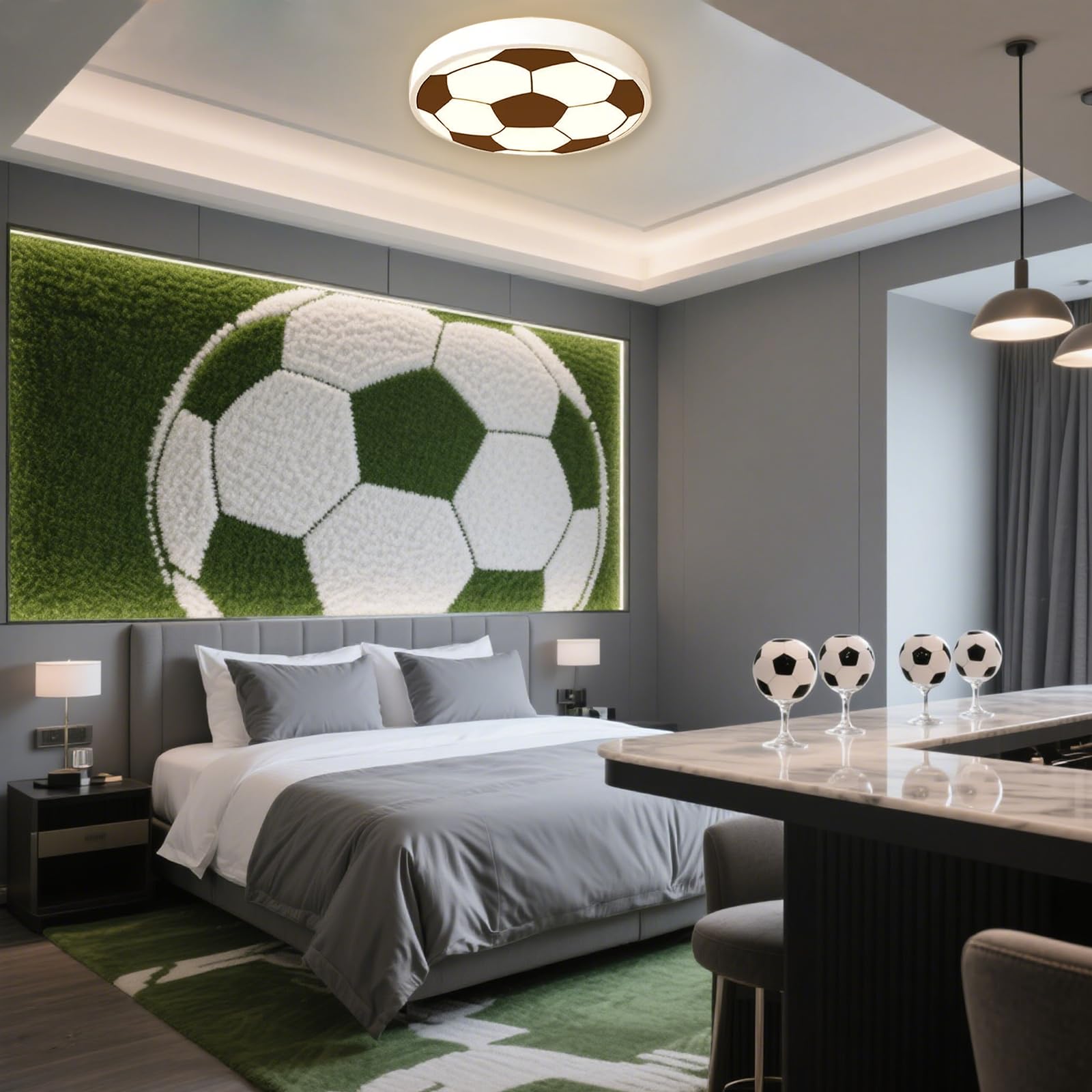 DROMEZ Lampara Techo Infantil, 48W Plafon LED Techo Regulable con Control Remoto, Fútbol Lampara Dormitorio para Habitación Niños Juvenil, Salon, 3000-6000K, Ø 40CM