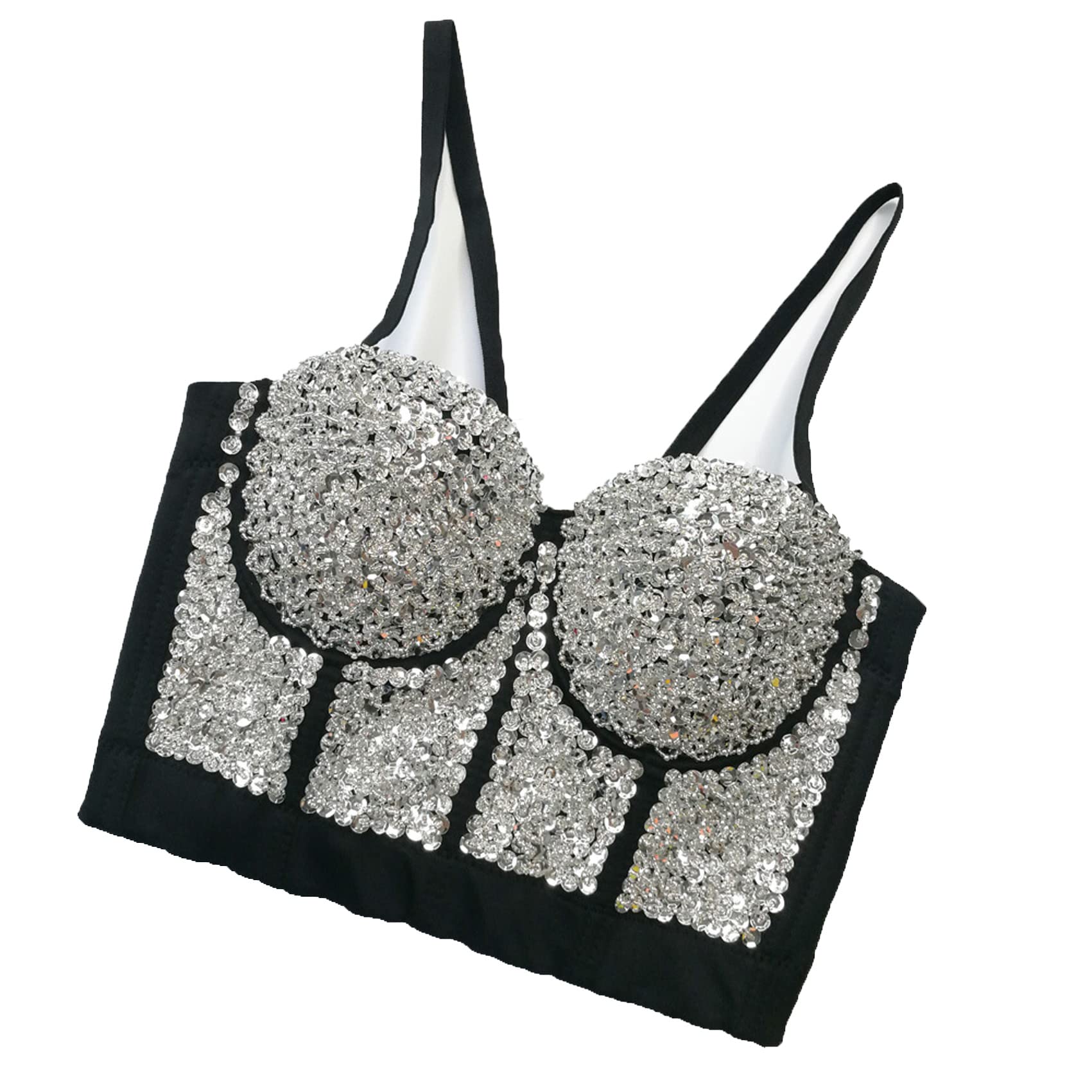 Mujer Corsé ajustado y blusa de ombligo con lentejuelas