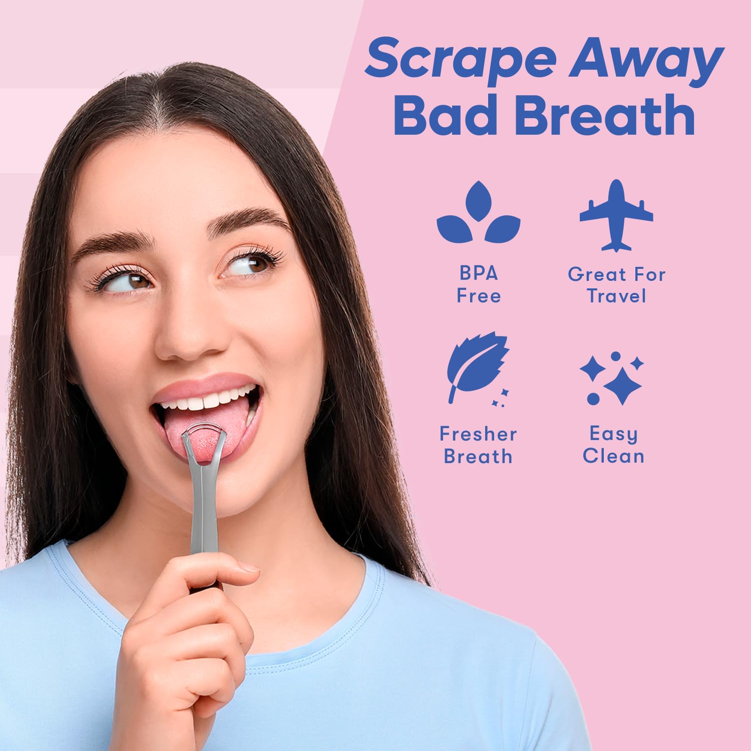 Raspador de lengua para adultos y niños, paquete de 2 raspadores de lengua de acero inoxidable, estuche de metal de viaje, limpiador bucal para tratamiento del mal aliento, el mejor limpiador