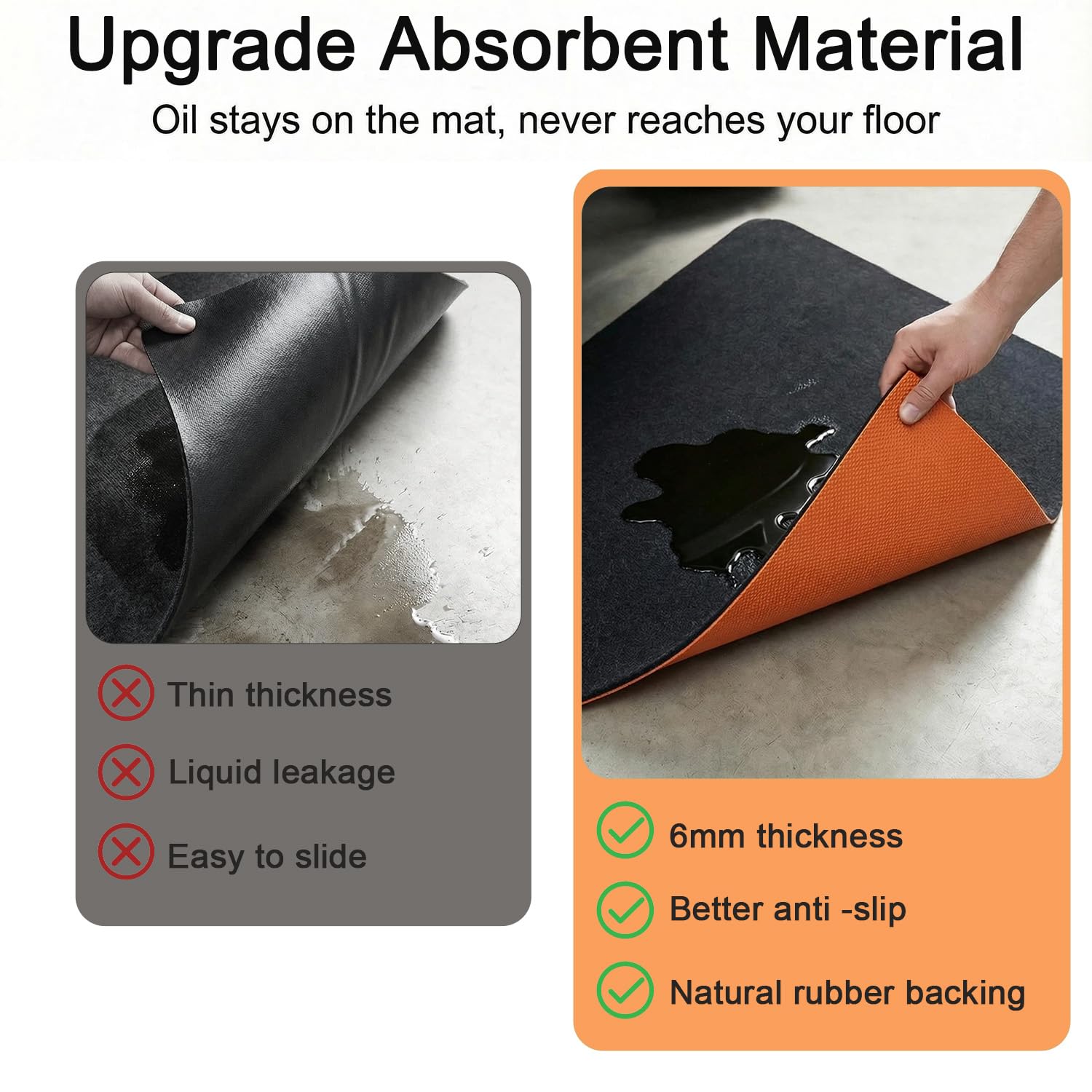 Acidea Tapete resistente para derrames de aceite, tapete de garaje de 63 x 31 x 1/4 pulgadas, respaldo de goma impermeable que protege el suelo, reutilizable, lavable, duradero, almohadillas