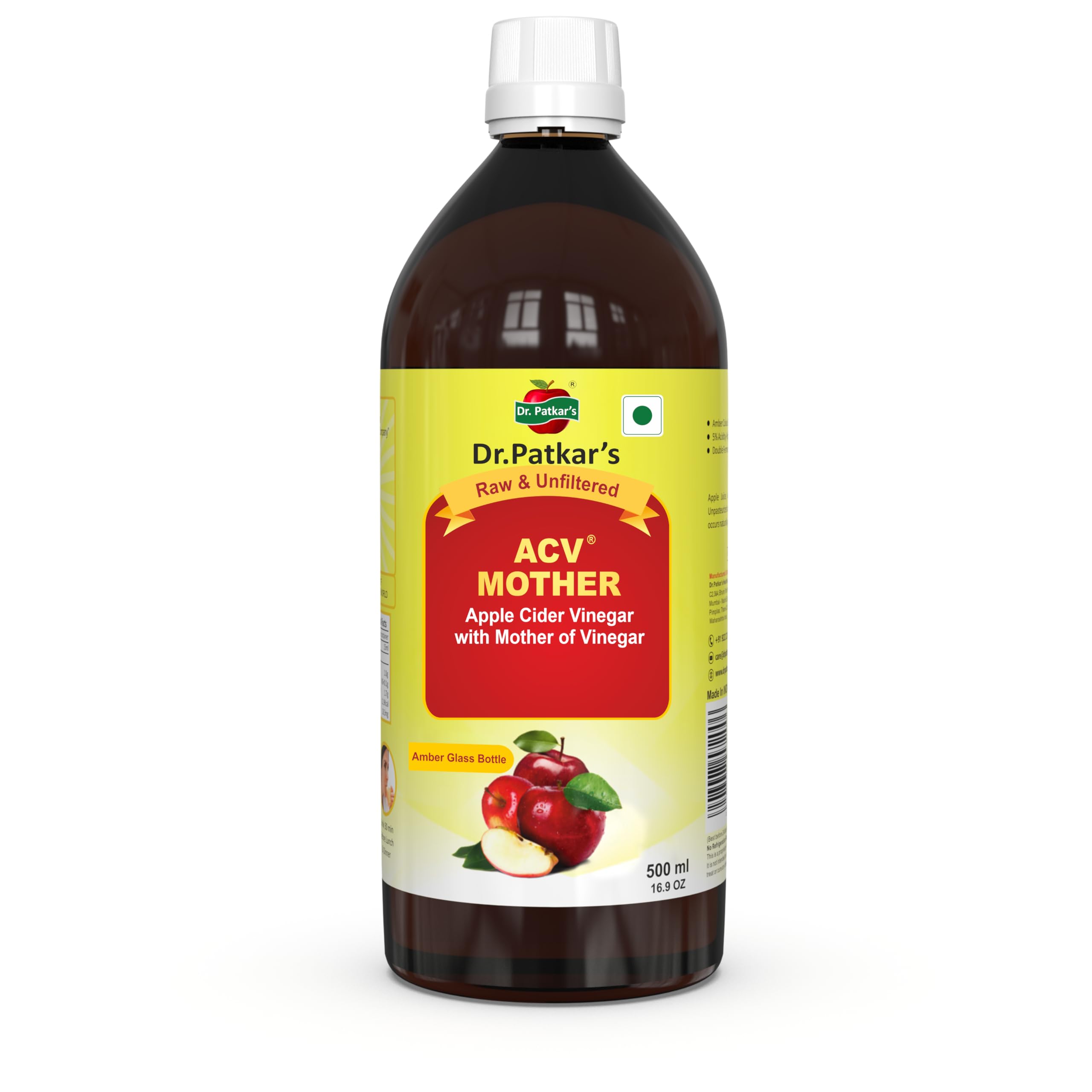Dr. Patkars Apple Cider Vinegar with Mother Vinegar | Unfiltered & Undiluted | Suitable for Weight Management & Improved Immunity (With Mother) 500ml (B019CLHFNC) Amazon Price History, Amazon Price Tracker
