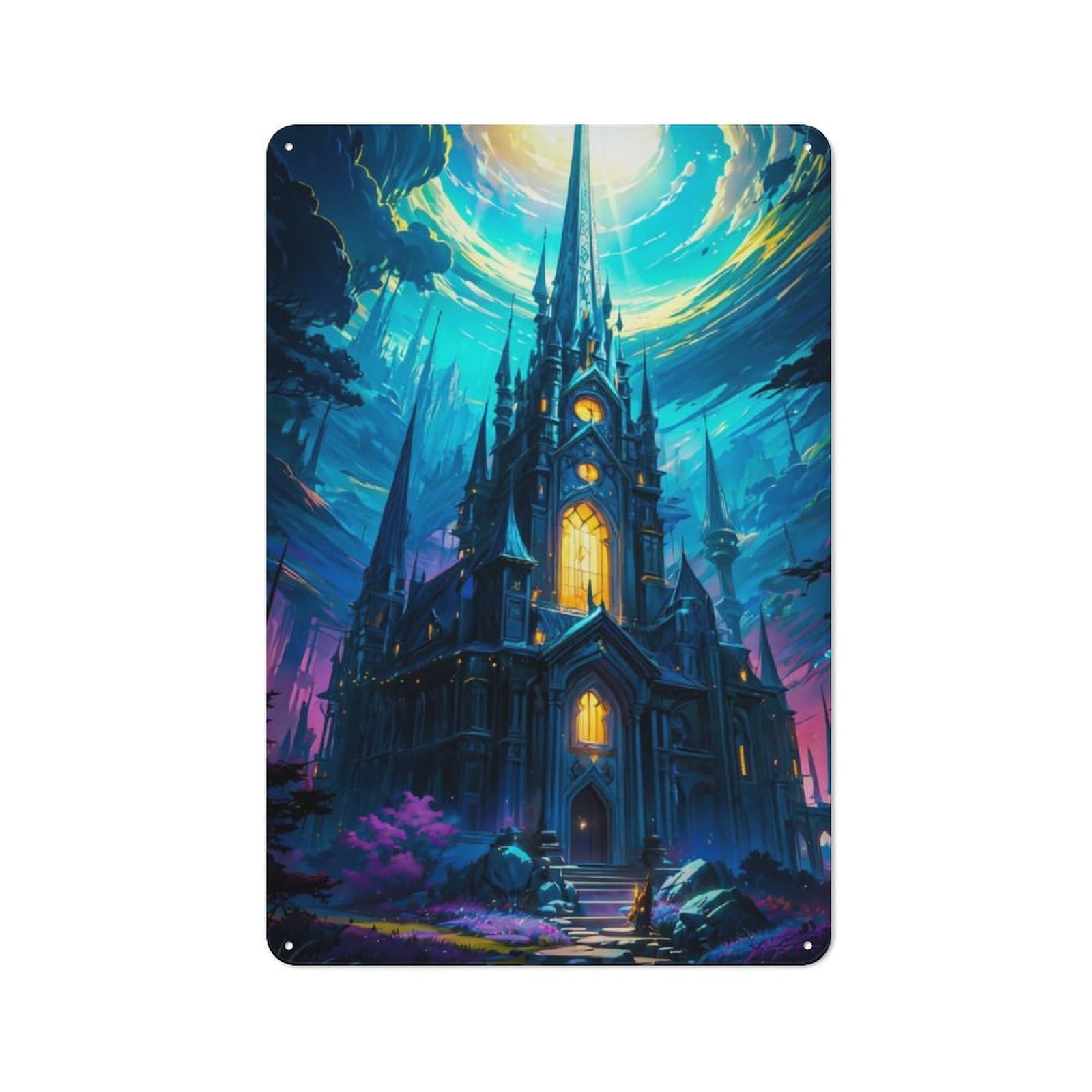 Nostalgic Decorative Tin Plaque 30x20cm Featuring Fantasy European Castle, Classic Pub Decor for Cafe, Pub, Workshop Or Home Bar