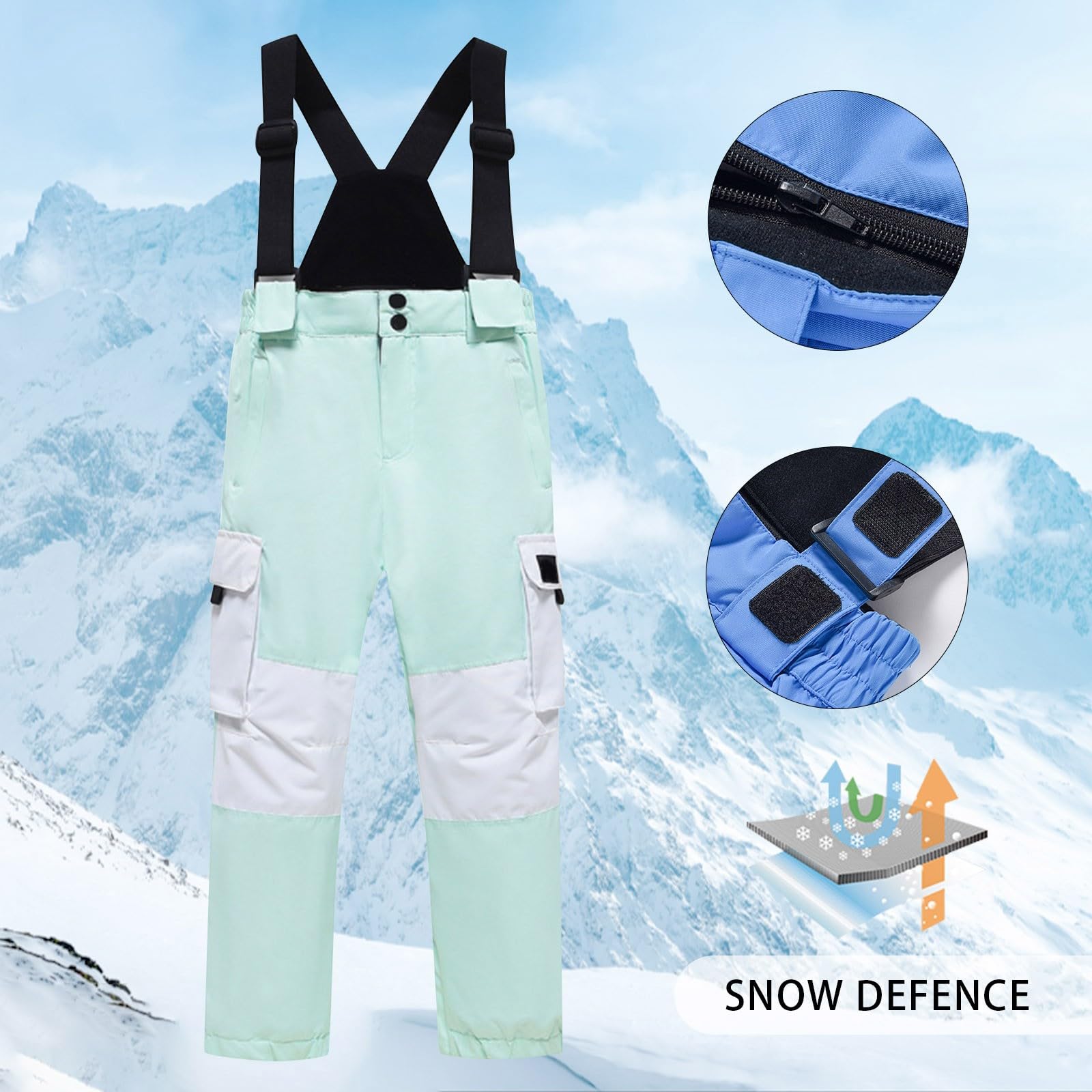 Pantalones de esquí para niños, impermeables, pantalones de nieve con tirantes, bolsillos, pantalones de esquí térmicos para invierno, gruesos y cálidos, a prueba de viento, trajes de nieve para niños