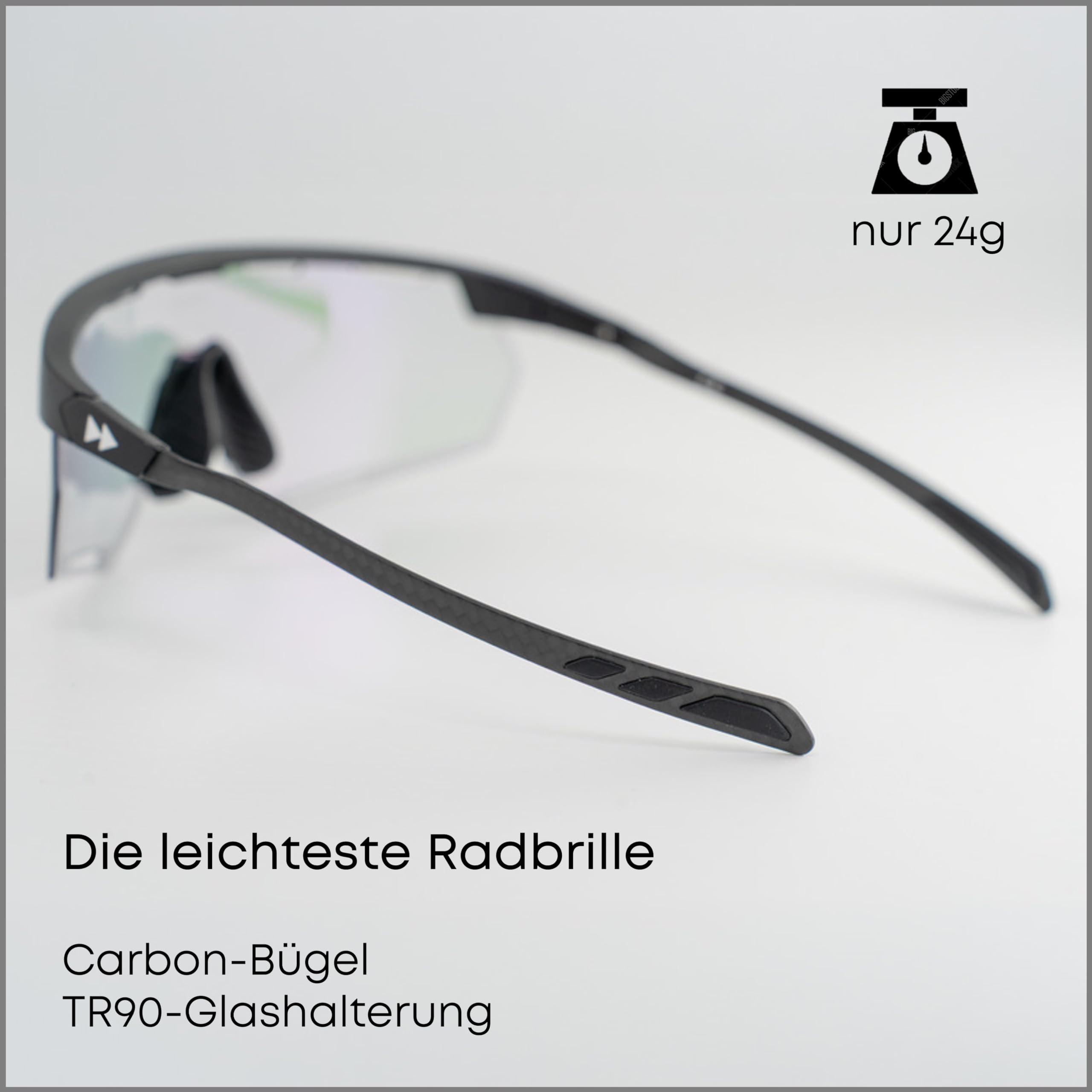 DACHS Carbon fotochromowe rowerowe okulary przeciwsłoneczne, samonośne okulary UV400, ultralekkie, 24 g, ramiona karbonowe