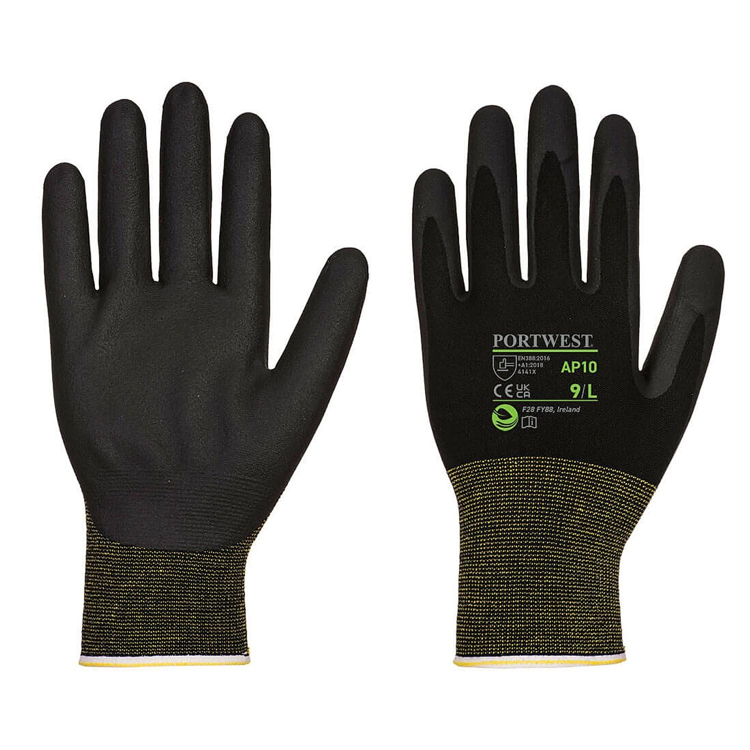 Portwest - Gants en tissu de Bambou et mousse de Nitrile (Pack de 12) 10 - Noir