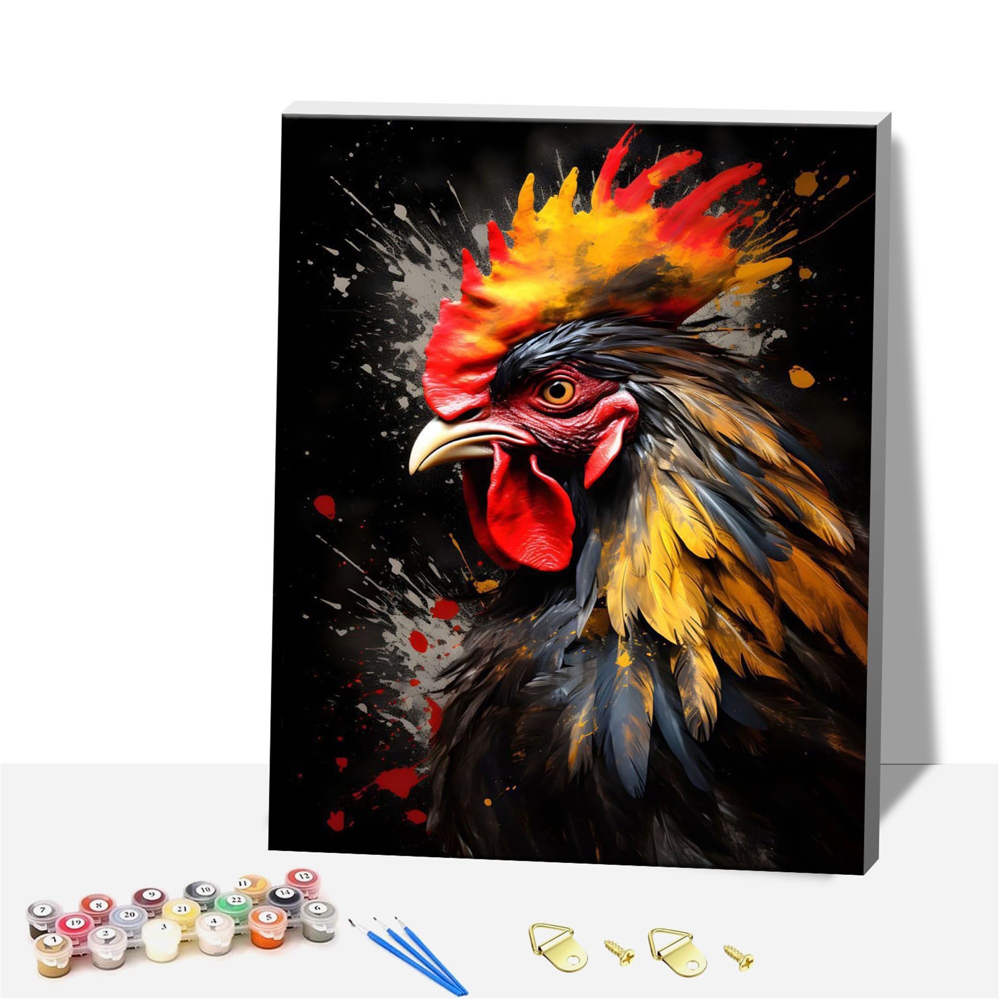 HEFEIS DIY Wooden Framed Paint by Numbers Kits for Adults,Painting Kit on Canvas, Color by Numbers Acrylic,Mini Adult Paint by Number for Home Wall Decor,Gifts (Chicken)