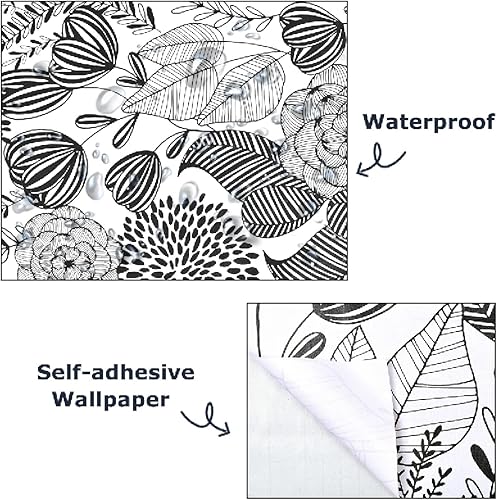 Miniatura 5 de GaliGali Papel tapiz para despegar y pegar, papel tapiz floral negro, moderno papel de pared autoadhesivo para despegar y pegar, de vinilo