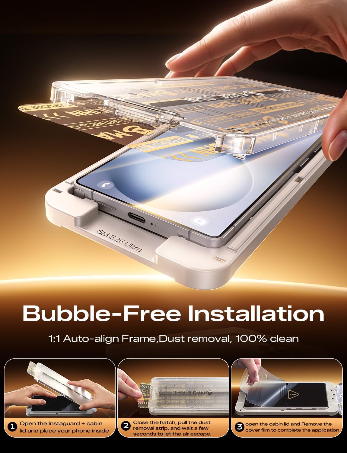 MAGIC JOHN 2PACK 3rd Gen for Samsung Galaxy S26 Ultra Screen Protector, One-Pull Easy Install, Smooth Touch, Auto-Align Screen, Support Fingerprint Unlock, 9H Glass, Anti-Scratch