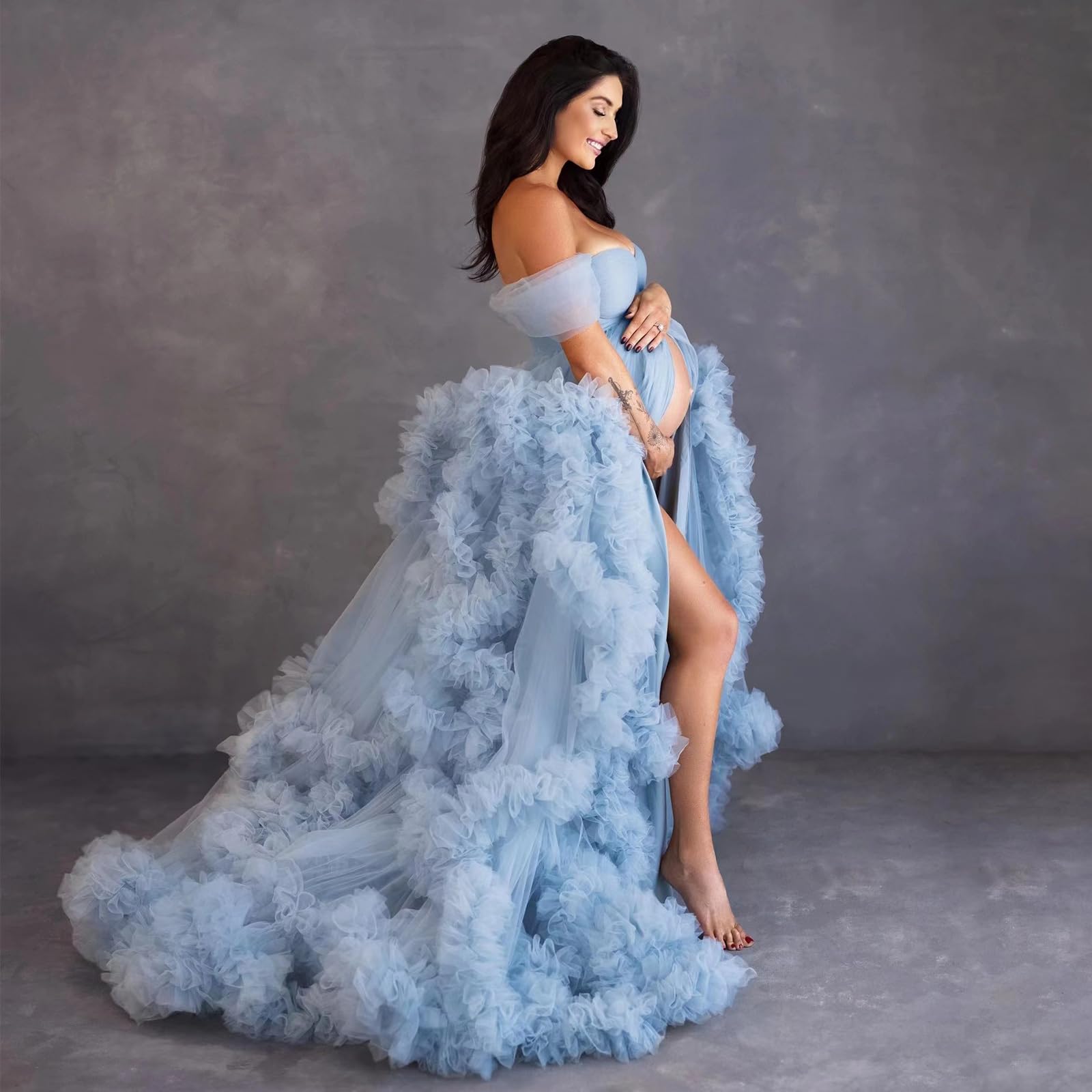 Dehnbares Umstandskleid mit Porträt aus leichtem Polyestergewebe, perfekt für pränatale Fotografie, Polyester-Umstandskleid