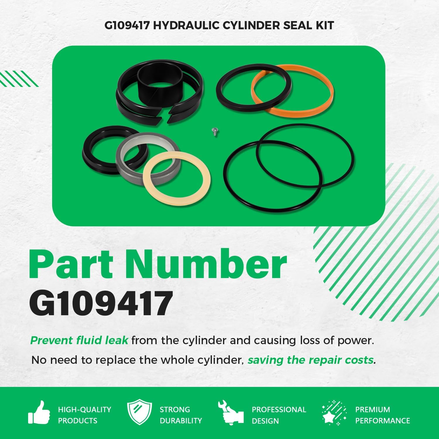 G109417 Hydraulic Cylinder Seal Kit (for Rod: 1.75" BORE: 3.25") Fit for Case 35CWL 580D 580E 580G 580SD 580SE 650 850D 855D W30 for Cylinder G101214, G101215