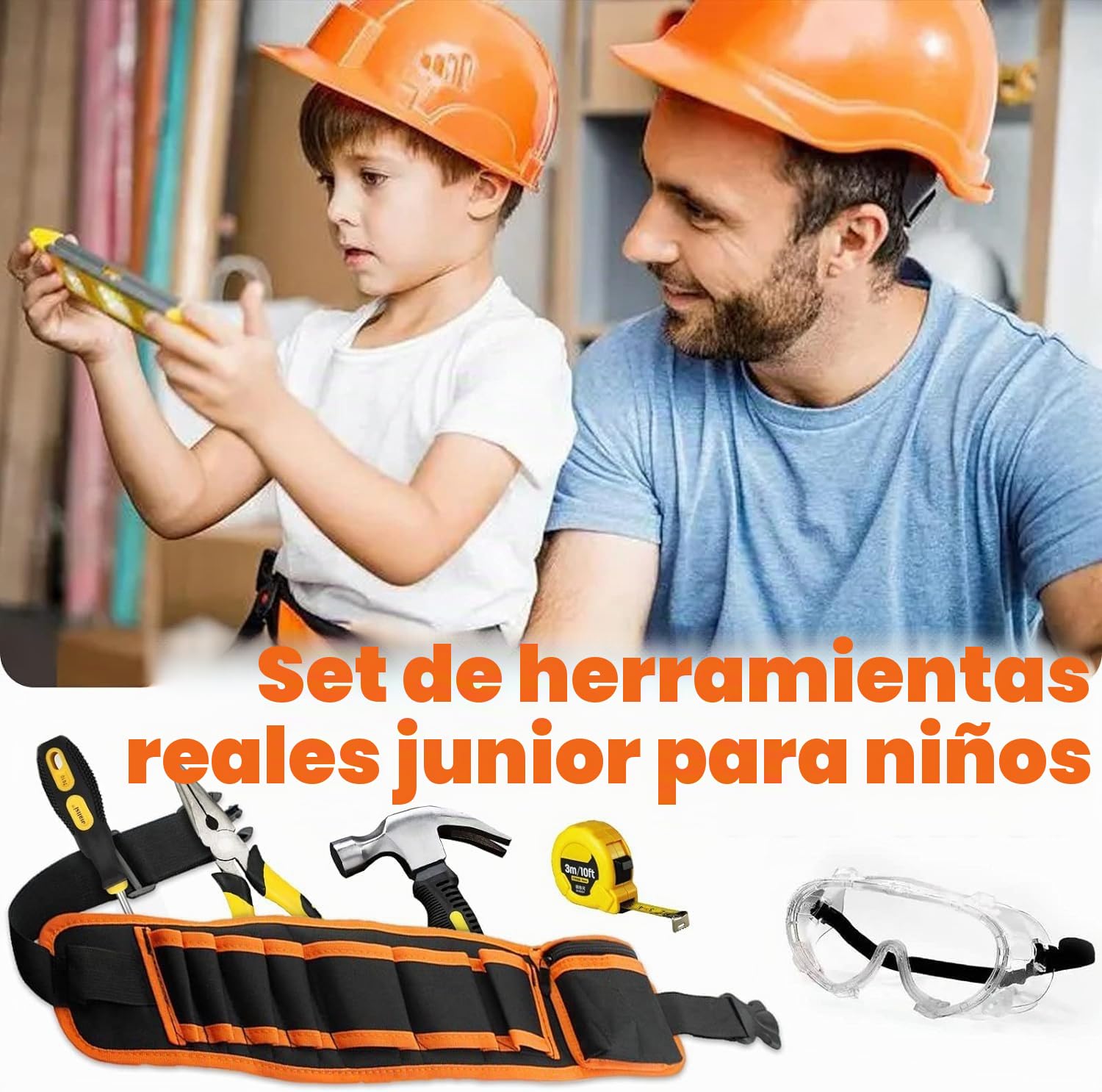 Kits de Herramientas para Niños, Reales Niños Herramientas Juguete con Bolsa, Cinturon Herramientas, Martillos, Alicates, Llave Inglesa, Destornilladores, Regalo para Principiantes