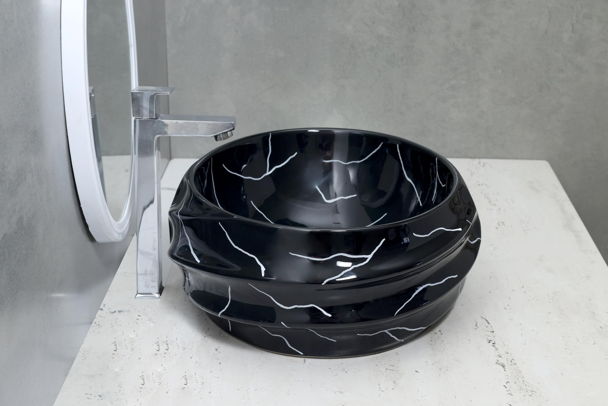 HISRE Table Top Wash Basin For Bathroom Jinbio ceramic Wash basin | Luxurious Beutyfull Table Top Bathroom Sink Wash Basin (19 x 14.5 x 5 INCH) (Style - 2) BA3402, photo 3 of 4