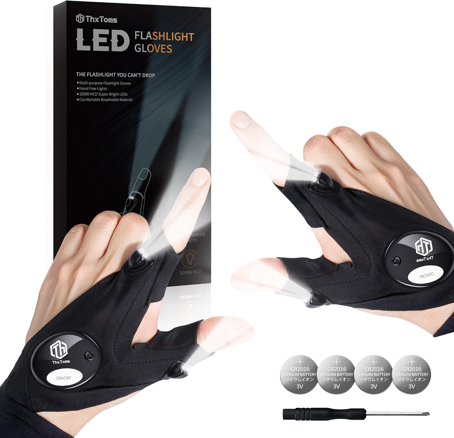 ThxToms LED Flashlight Gloves,Christmas Birthday Gifts for Men Dad Him Boyfriend Husband,Stocking Stuffers for Men, Cool Gadget Hands Free Lights for Repairing Fishing Camping