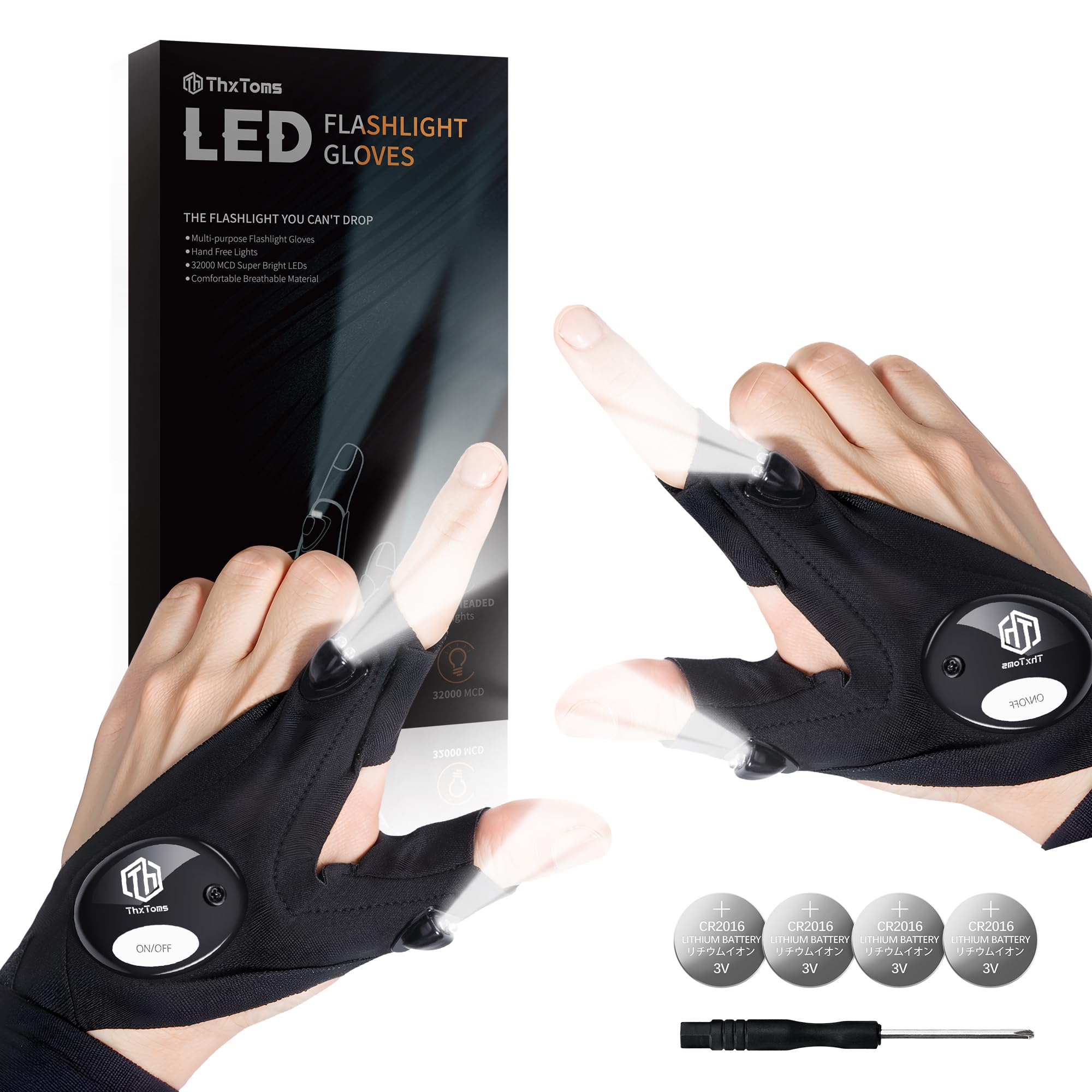 ThxToms Gifts for Men, LED Gloves with Lights for Dad Fishing Gifts, Father Birthday Gadgets Gifts for Men Who Have Everything, LED Flashlight Gloves, Dad Gifts for Father's Day