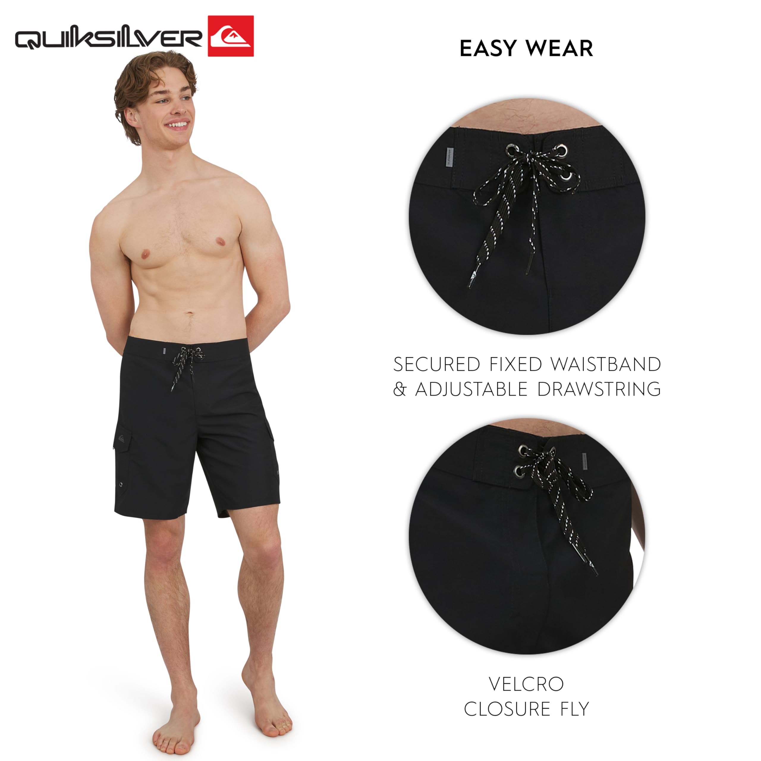 Quiksilver Swimwear Regular Fit Fixed Waist UPF 50 Quick Dry 22 inch Board Shorts Costume a Boxer, Nero, 32 Uomo