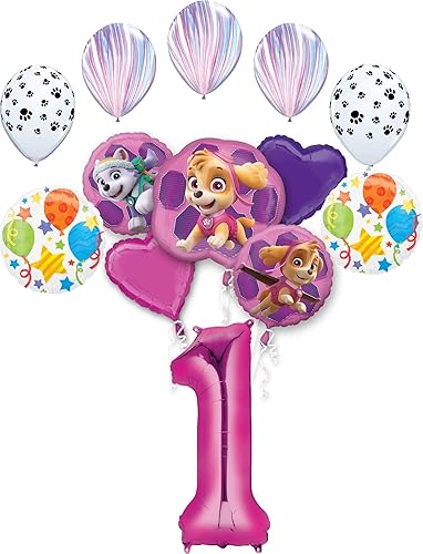 Suministros de fiesta de rescate en patrulla de Paw Girl Pups - Decoraciones de ramo de globos para el primer cumpleaños
